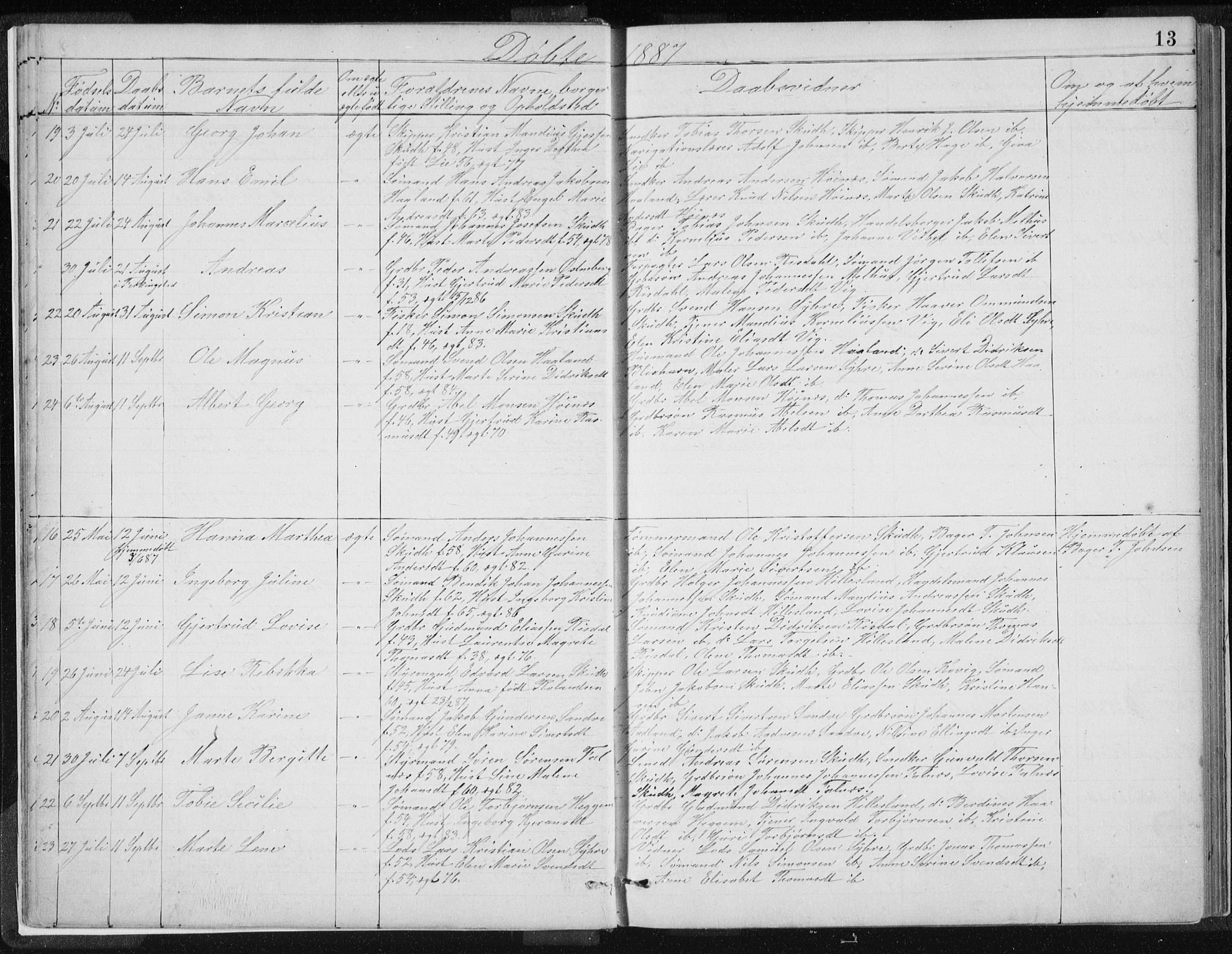 Skudenes sokneprestkontor, SAST/A -101849/H/Ha/Hab/L0007: Parish register (copy) no. B 7, 1885-1899, p. 13