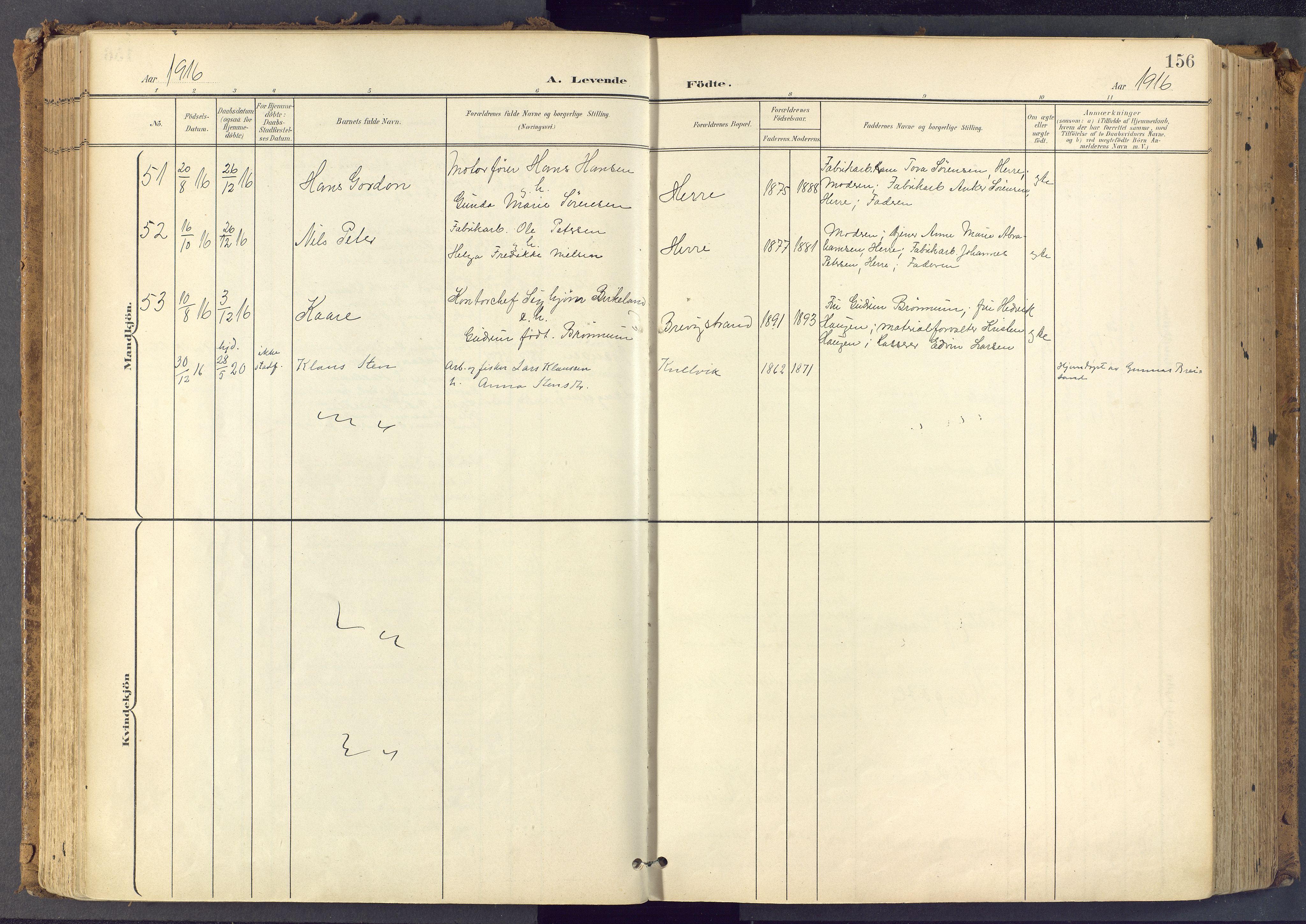 Bamble kirkebøker, SAKO/A-253/F/Fa/L0009: Parish register (official) no. I 9, 1901-1917, p. 156