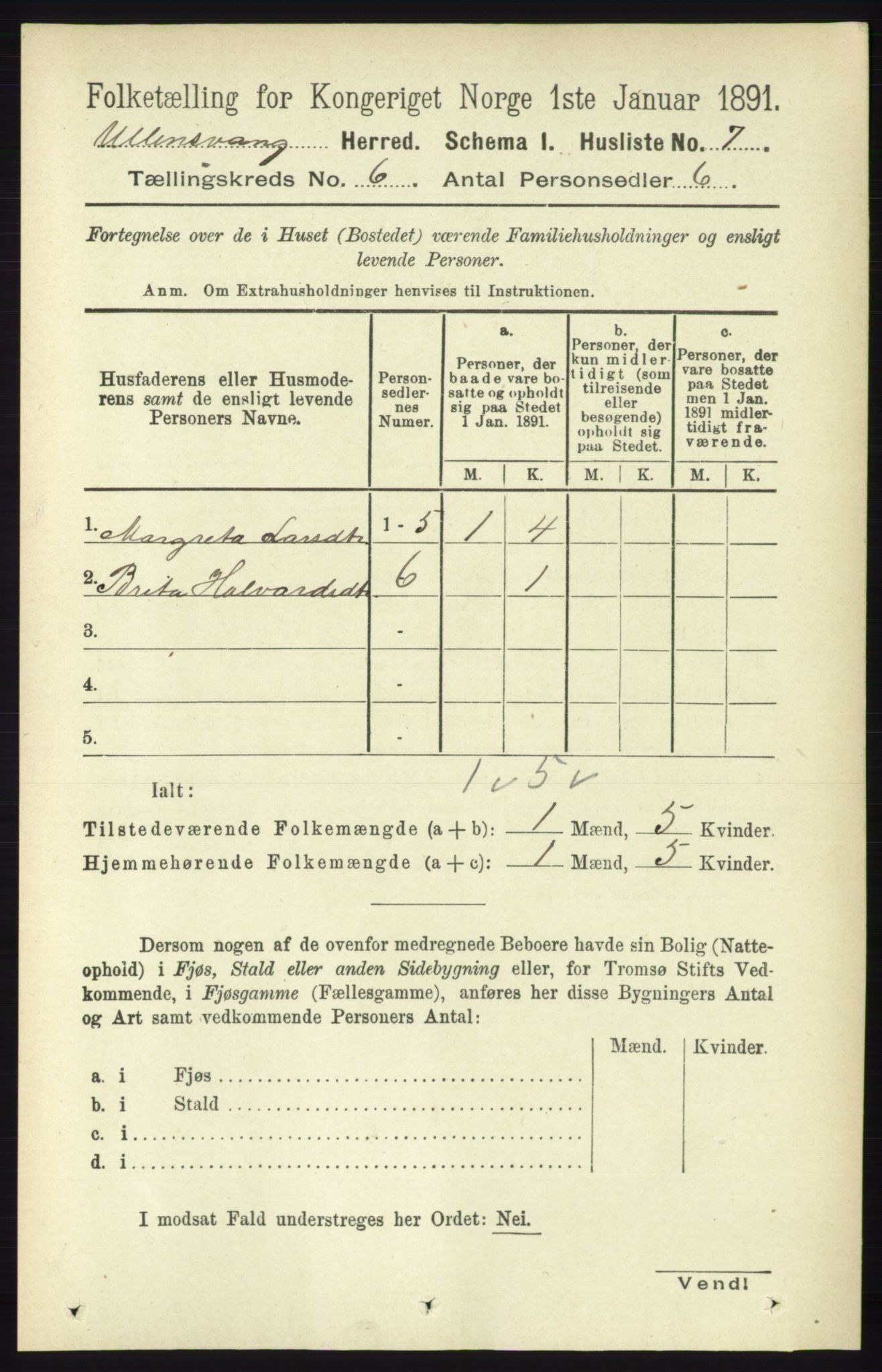 RA, 1891 census for 1230 Ullensvang, 1891, p. 1851