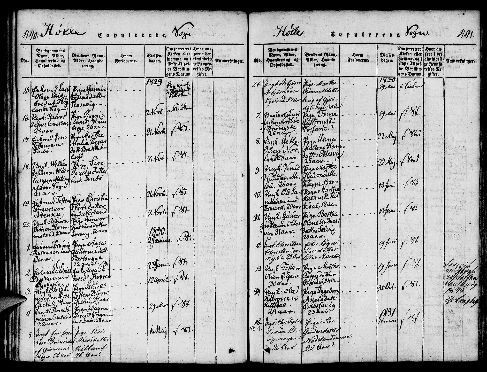 Strand sokneprestkontor, AV/SAST-A-101828/H/Ha/Haa/L0004: Parish register (official) no. A 4 /2, 1816-1833, p. 440-441