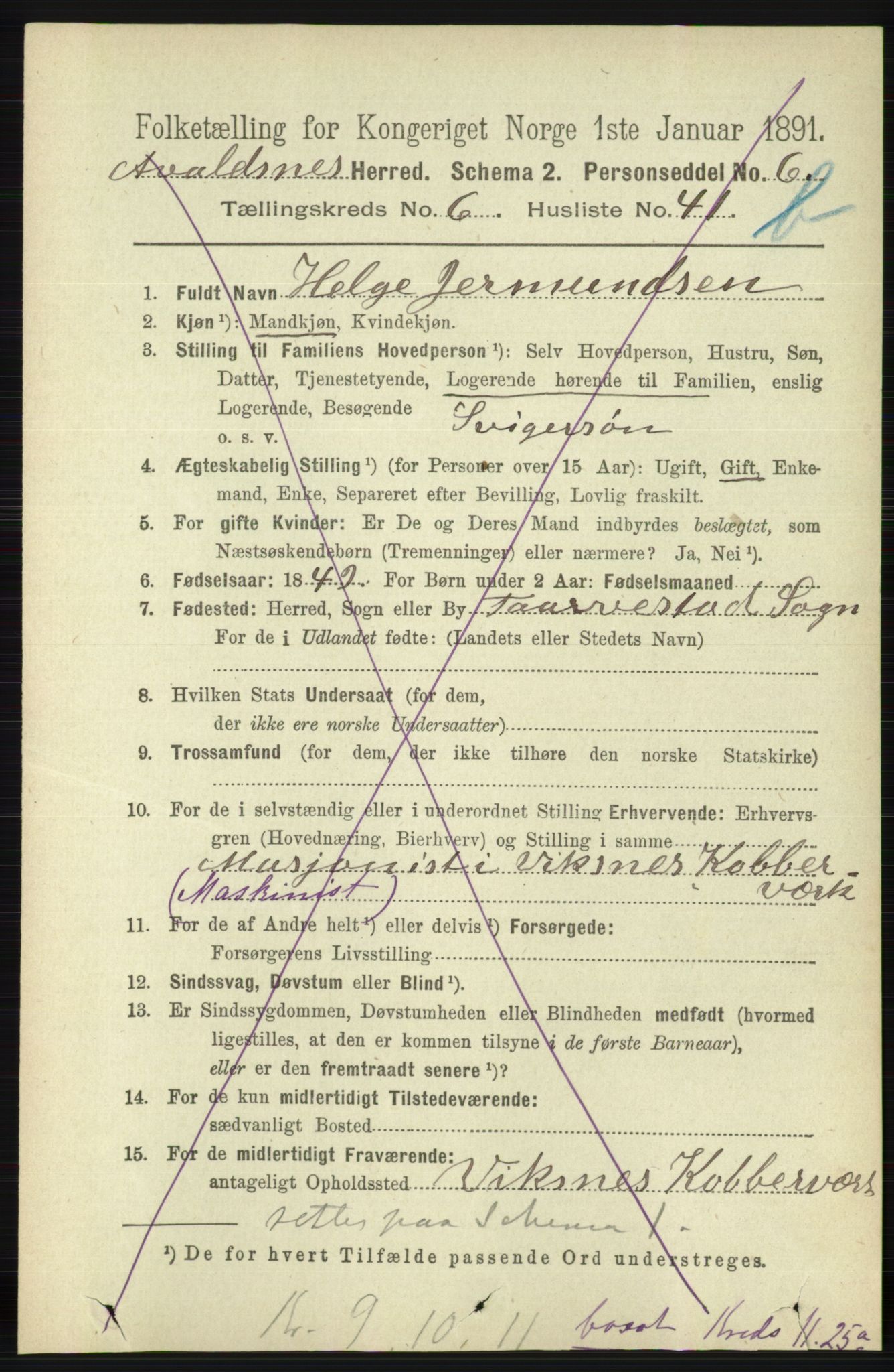 RA, 1891 census for 1147 Avaldsnes, 1891, p. 3471