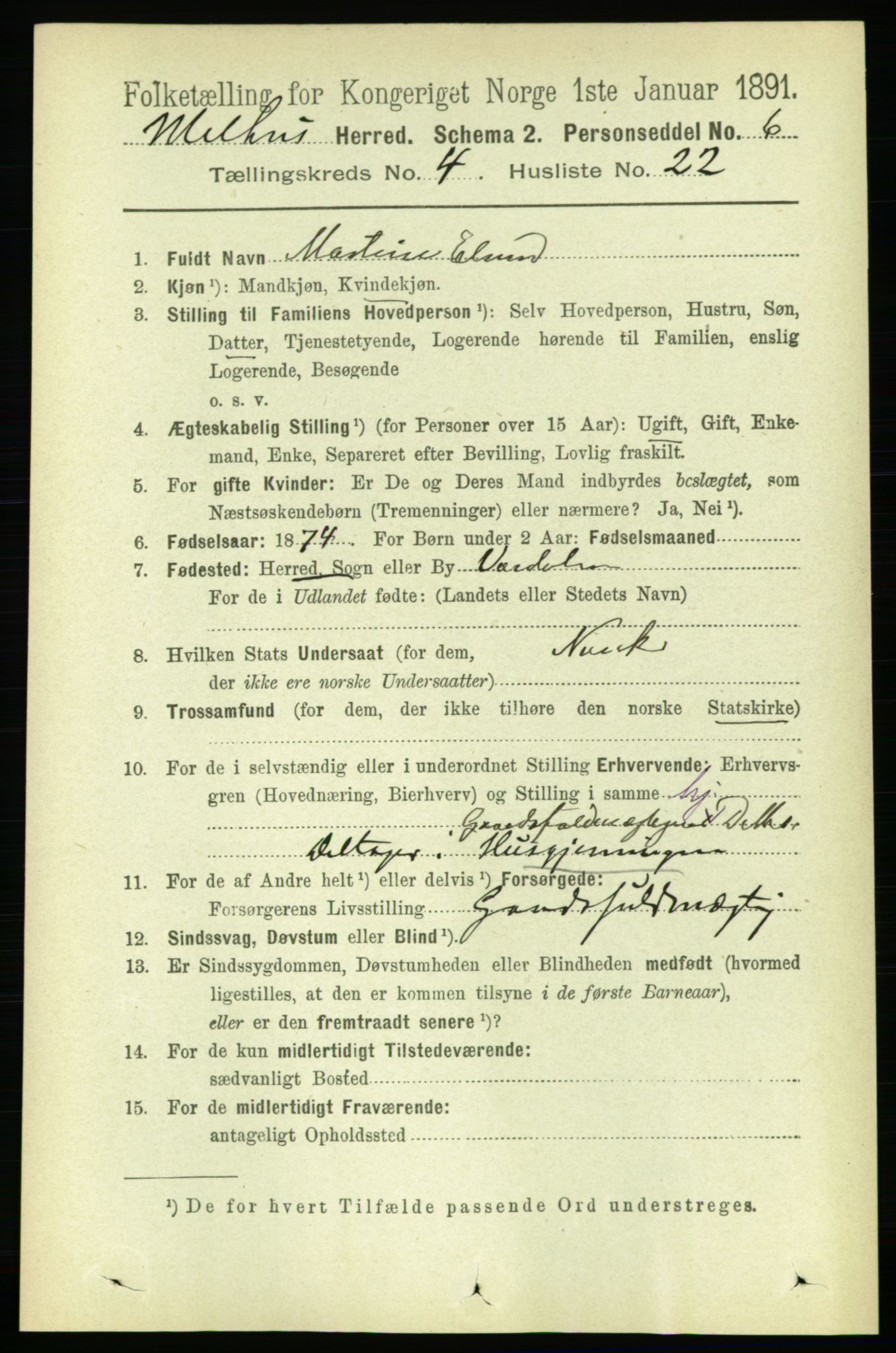 RA, 1891 census for 1653 Melhus, 1891, p. 2078