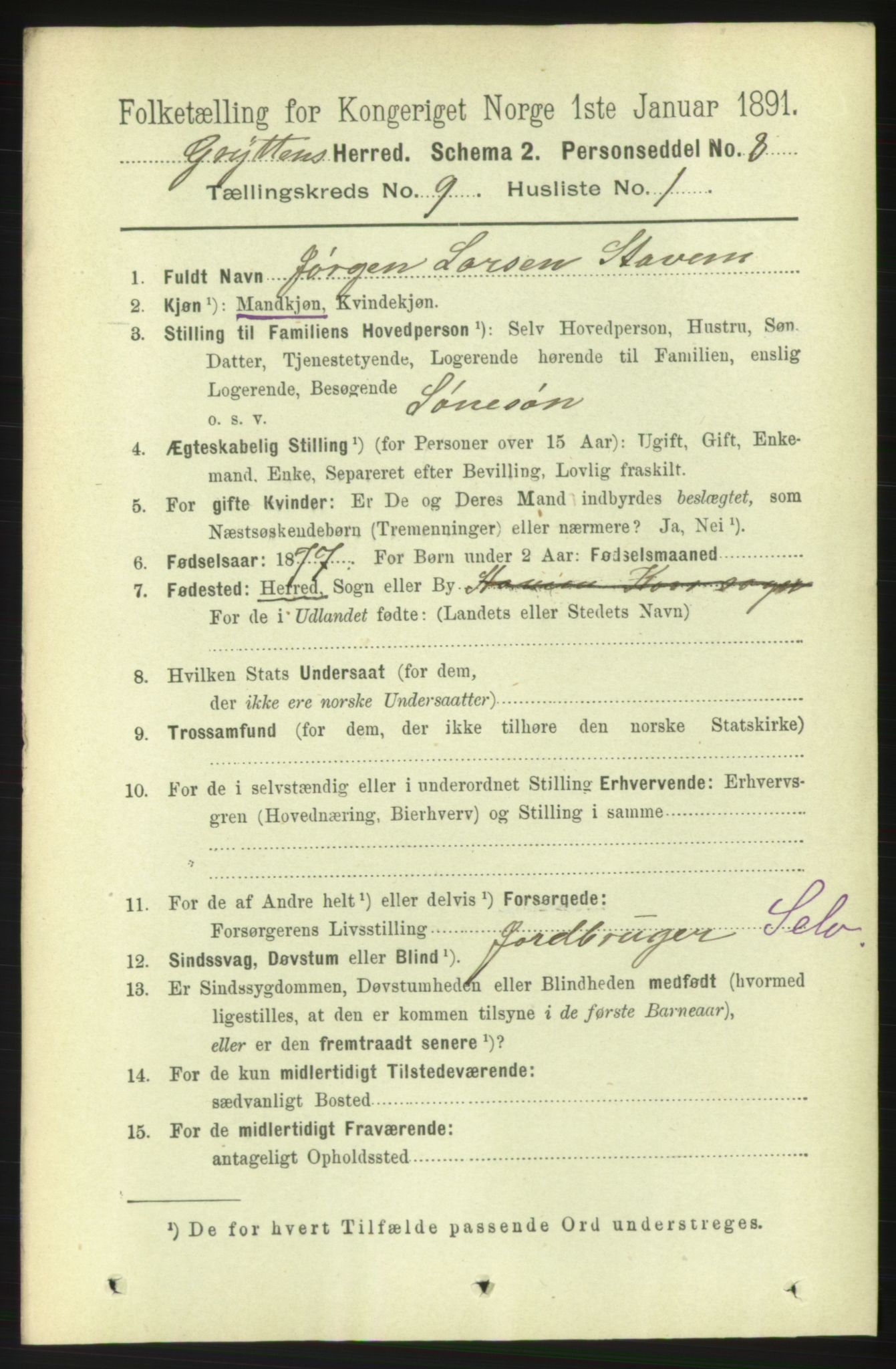 RA, 1891 census for 1539 Grytten, 1891, p. 3369