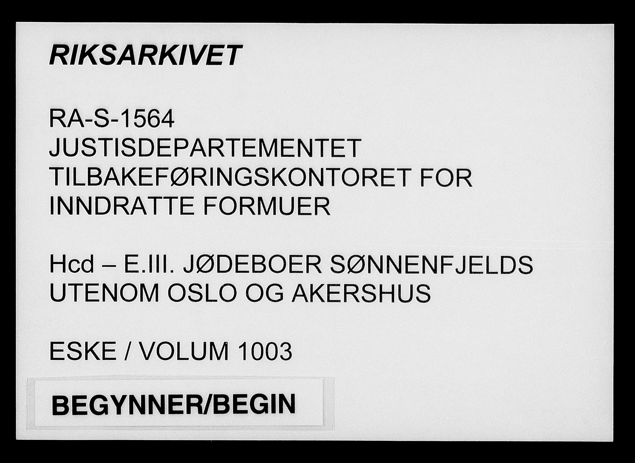 Justisdepartementet, Tilbakeføringskontoret for inndratte formuer, AV/RA-S-1564/H/Hc/Hcd/L1003: --, 1945-1947, p. 1