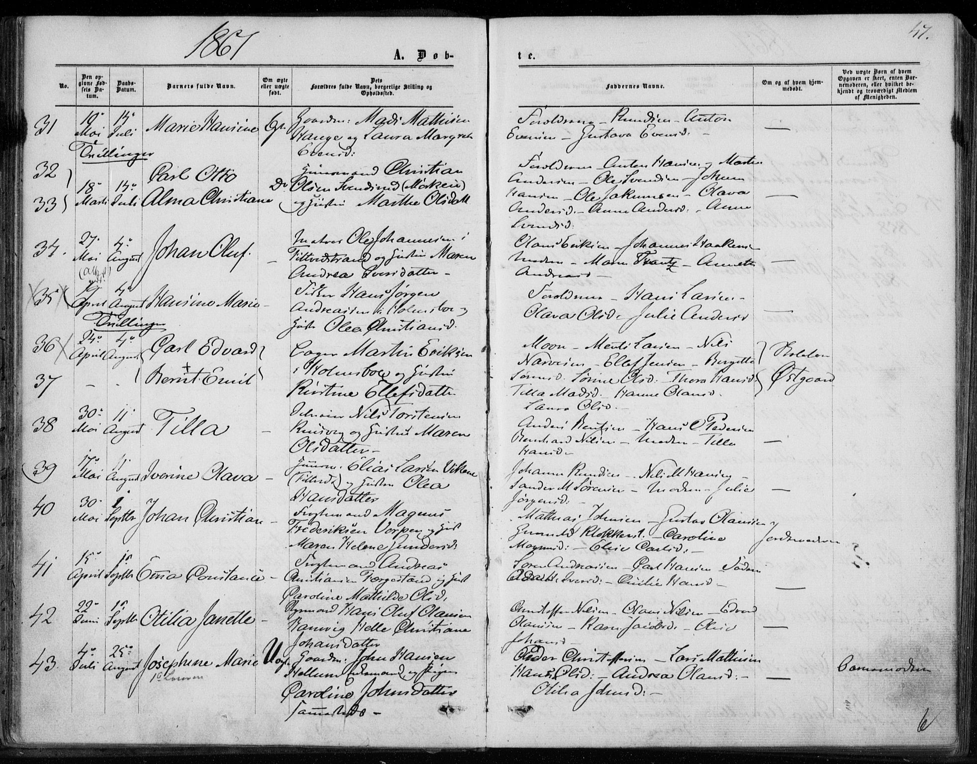 Hurum kirkebøker, AV/SAKO-A-229/F/Fa/L0012: Parish register (official) no. 12, 1861-1875, p. 47