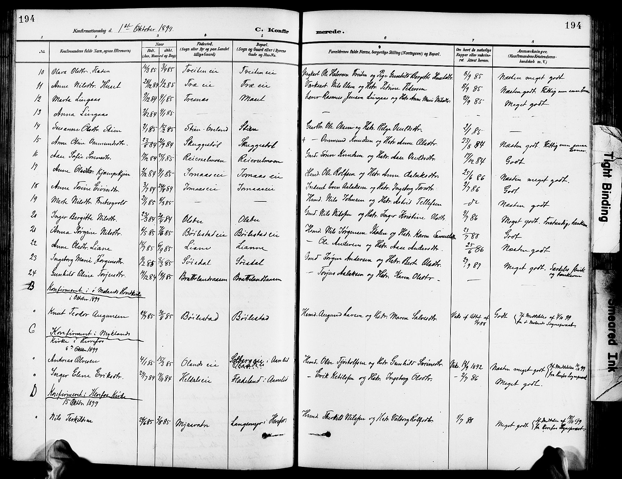 Froland sokneprestkontor, SAK/1111-0013/F/Fb/L0010: Parish register (copy) no. B 10, 1893-1920, p. 194