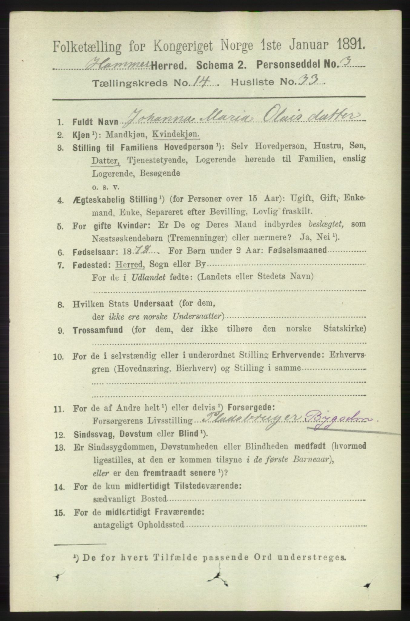 RA, 1891 census for 1254 Hamre, 1891, p. 4635