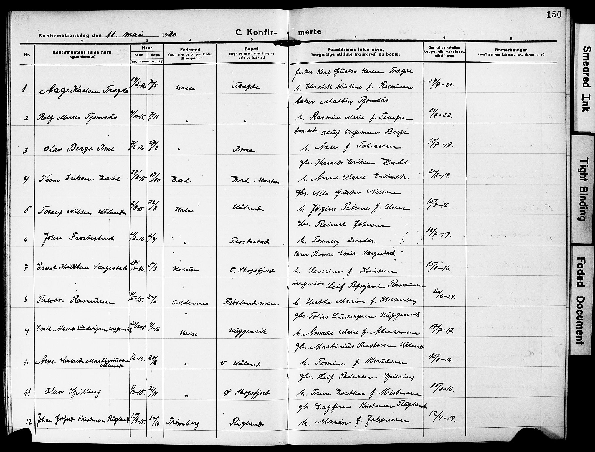 Mandal sokneprestkontor, SAK/1111-0030/F/Fb/Fba/L0013: Parish register (copy) no. B 7, 1918-1931, p. 150
