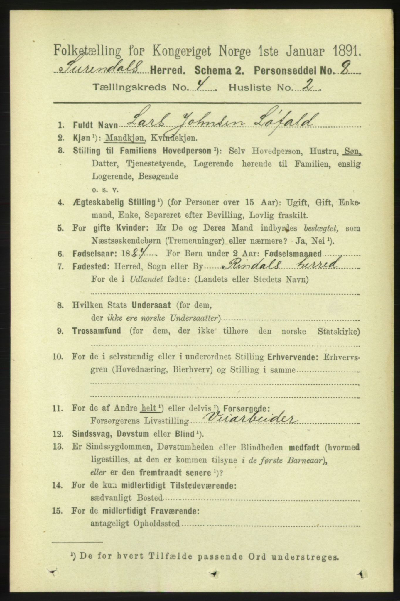 RA, 1891 census for 1566 Surnadal, 1891, p. 1072