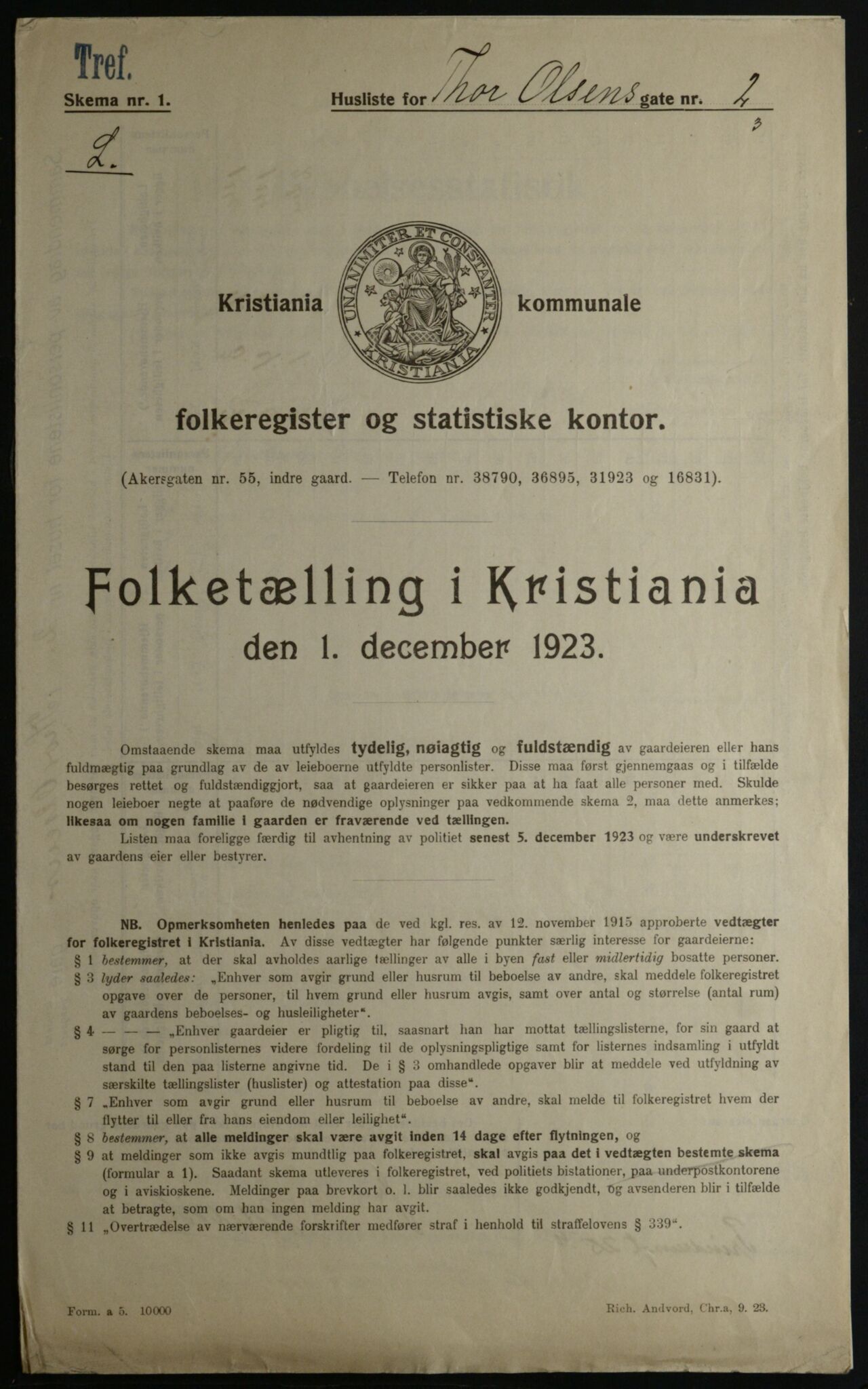 OBA, Municipal Census 1923 for Kristiania, 1923, p. 120977