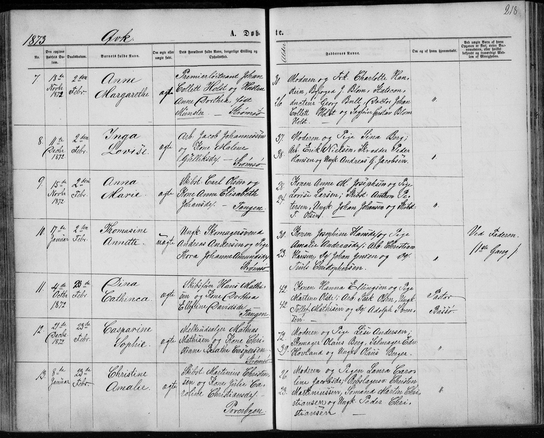 Strømsø kirkebøker, AV/SAKO-A-246/F/Fa/L0016: Parish register (official) no. I 16, 1868-1873, p. 218