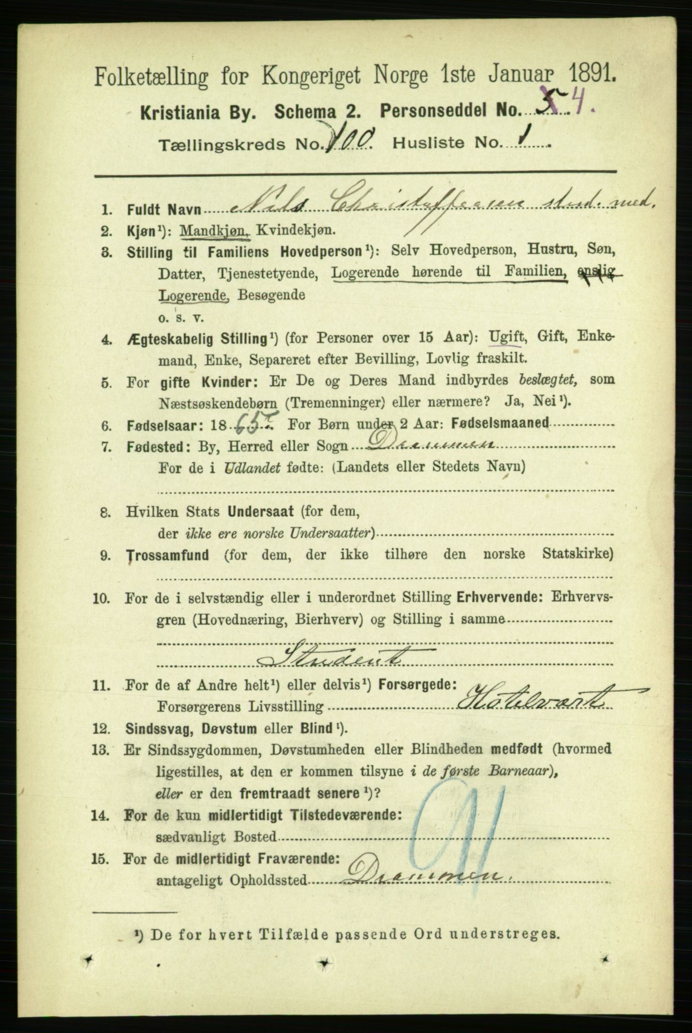 RA, 1891 census for 0301 Kristiania, 1891, p. 49193