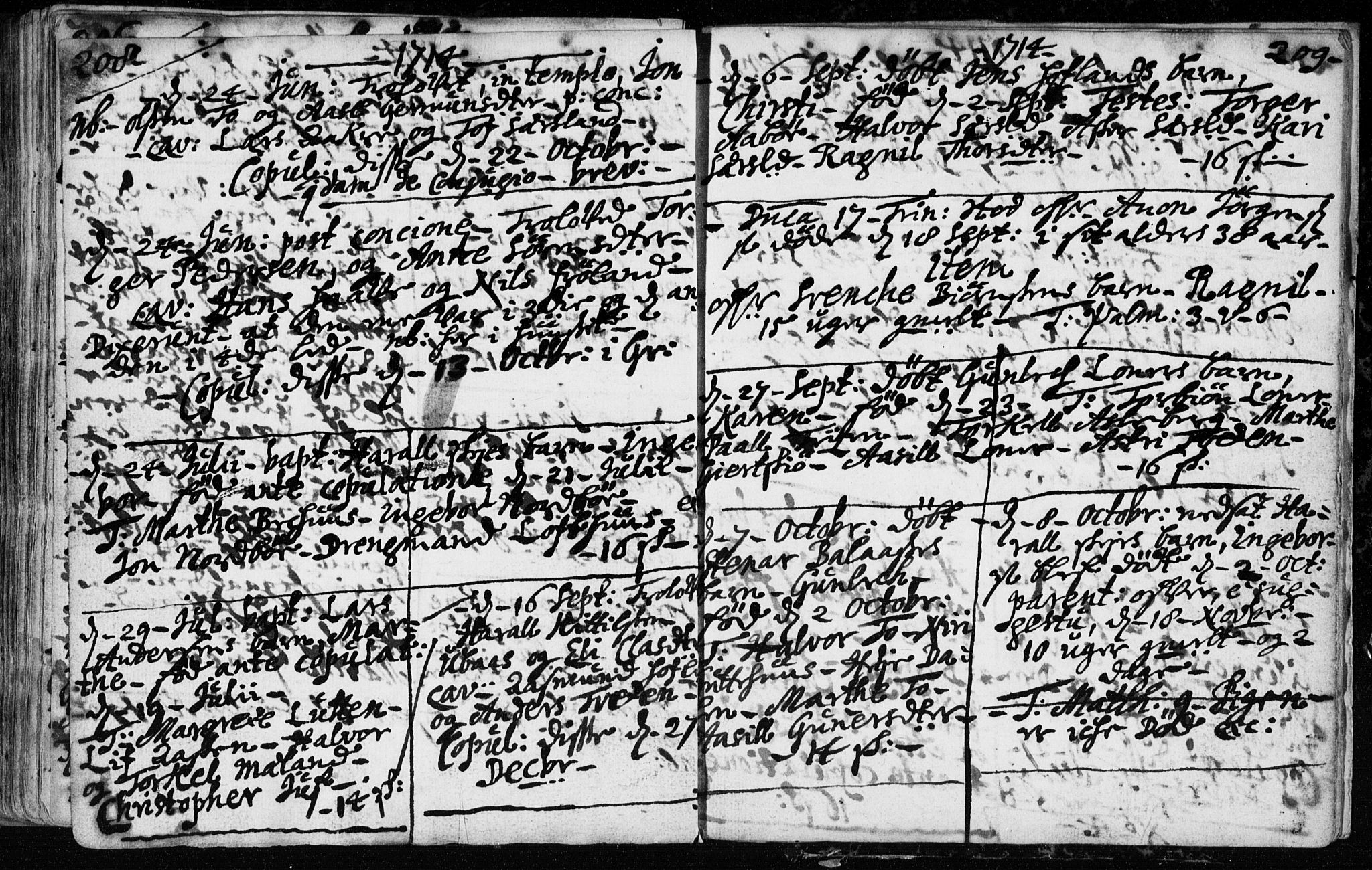 Hjartdal kirkebøker, AV/SAKO-A-270/F/Fa/L0001: Parish register (official) no. I 1, 1685-1714, p. 208-209