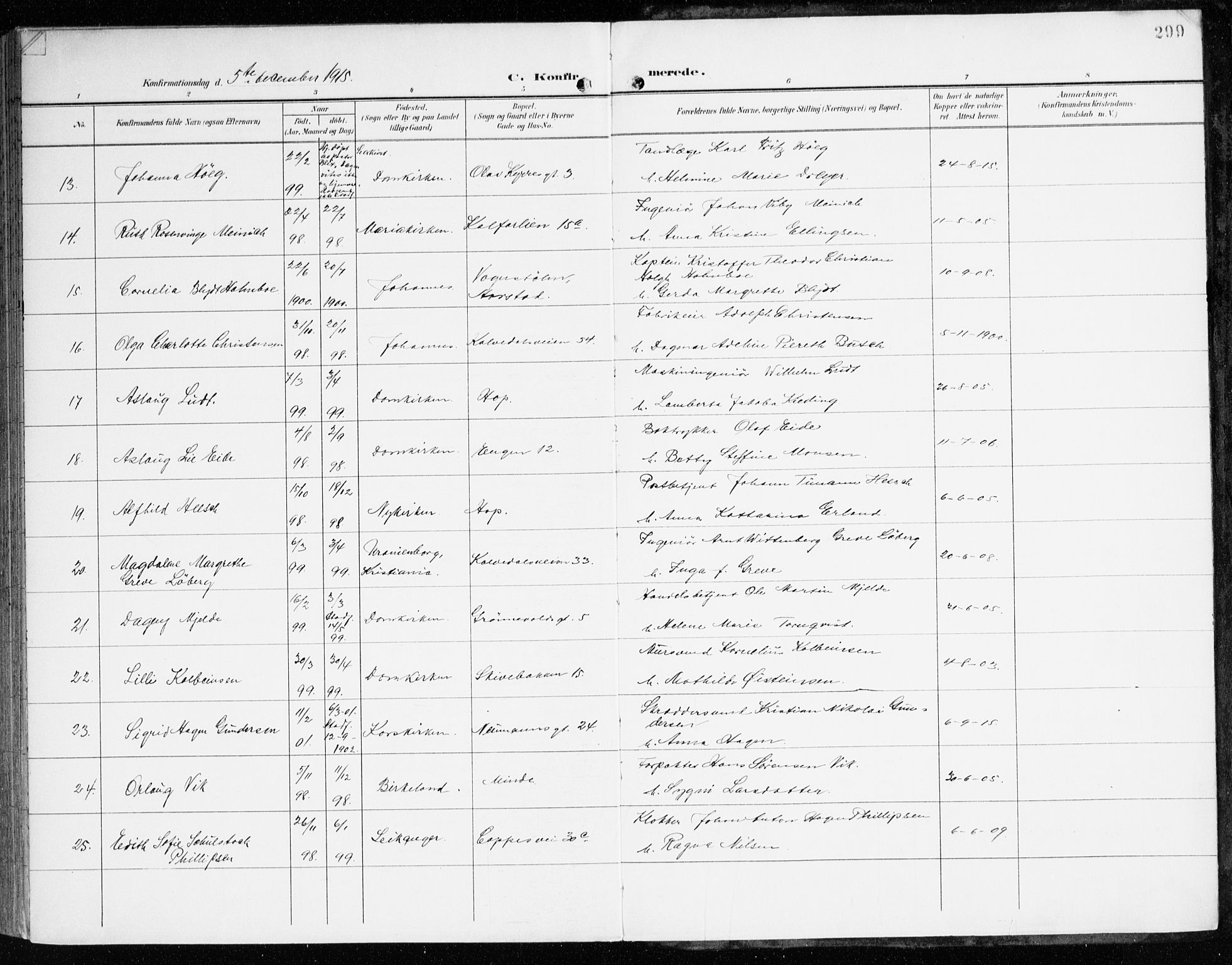 Domkirken sokneprestembete, AV/SAB-A-74801/H/Haa/L0031: Parish register (official) no. C 6, 1898-1915, p. 299