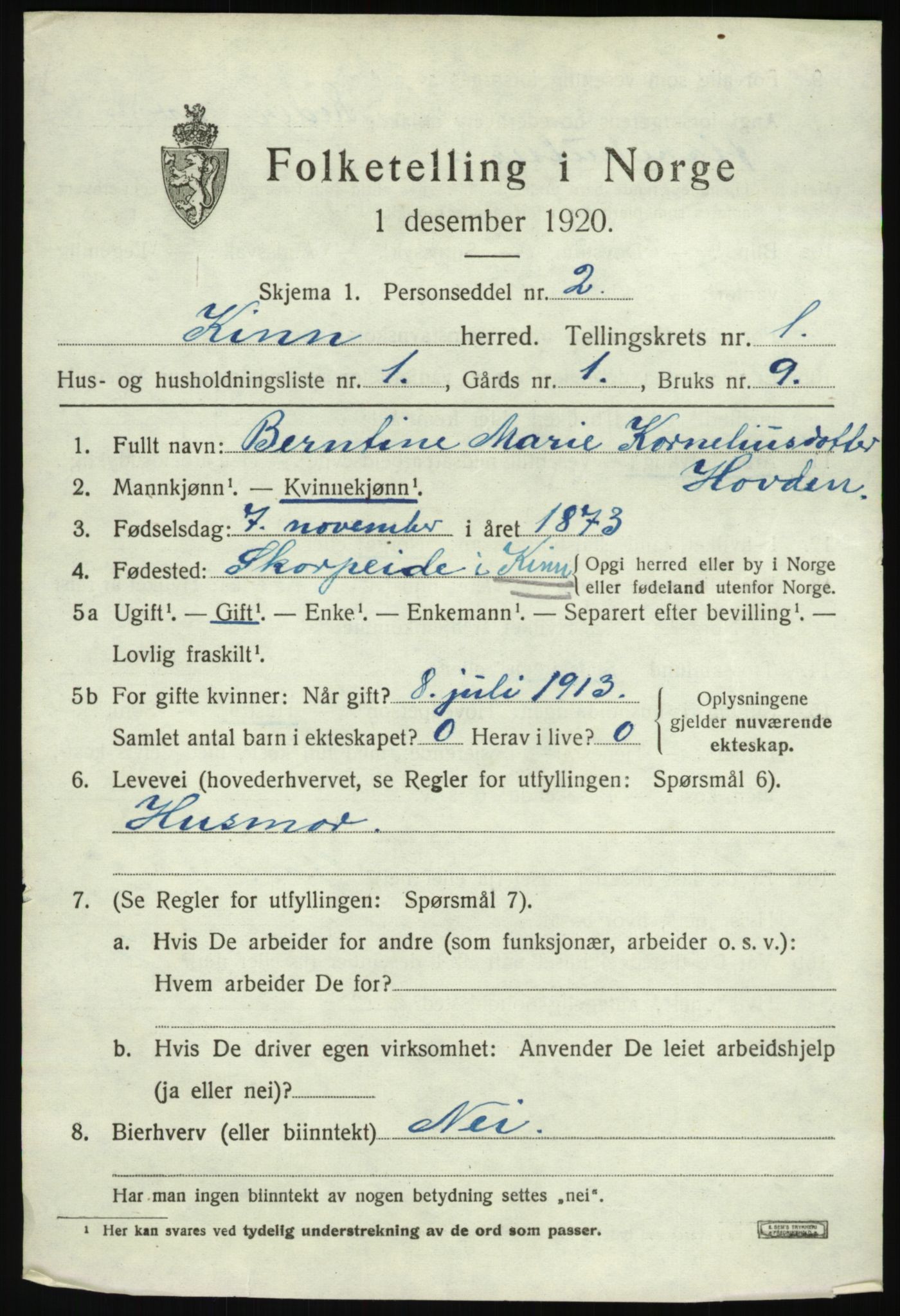 SAB, 1920 census for Kinn, 1920, p. 1803