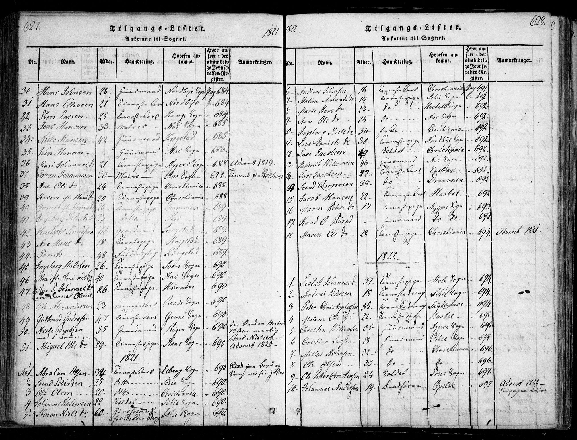 Nesodden prestekontor Kirkebøker, SAO/A-10013/F/Fa/L0006: Parish register (official) no. I 6, 1814-1847, p. 627-628