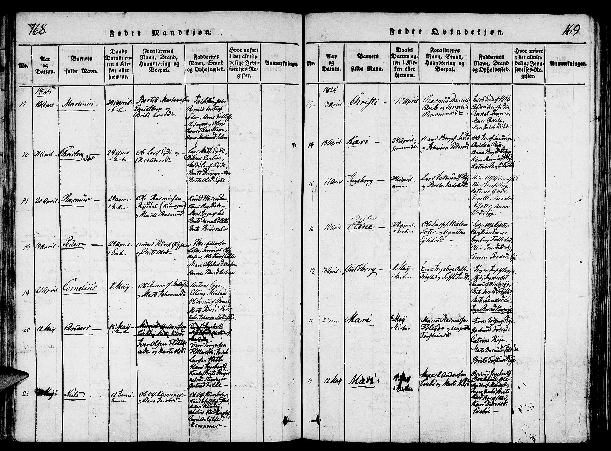 Gloppen sokneprestembete, AV/SAB-A-80101/H/Haa/Haaa/L0006: Parish register (official) no. A 6, 1816-1826, p. 168-169