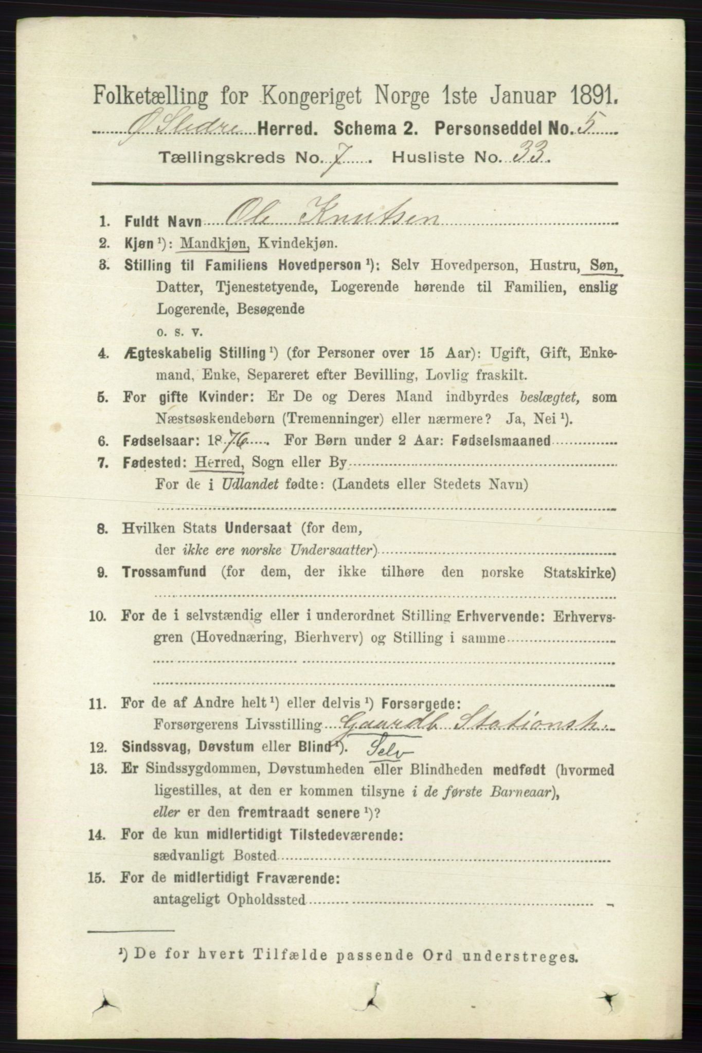 RA, 1891 census for 0544 Øystre Slidre, 1891, p. 2345