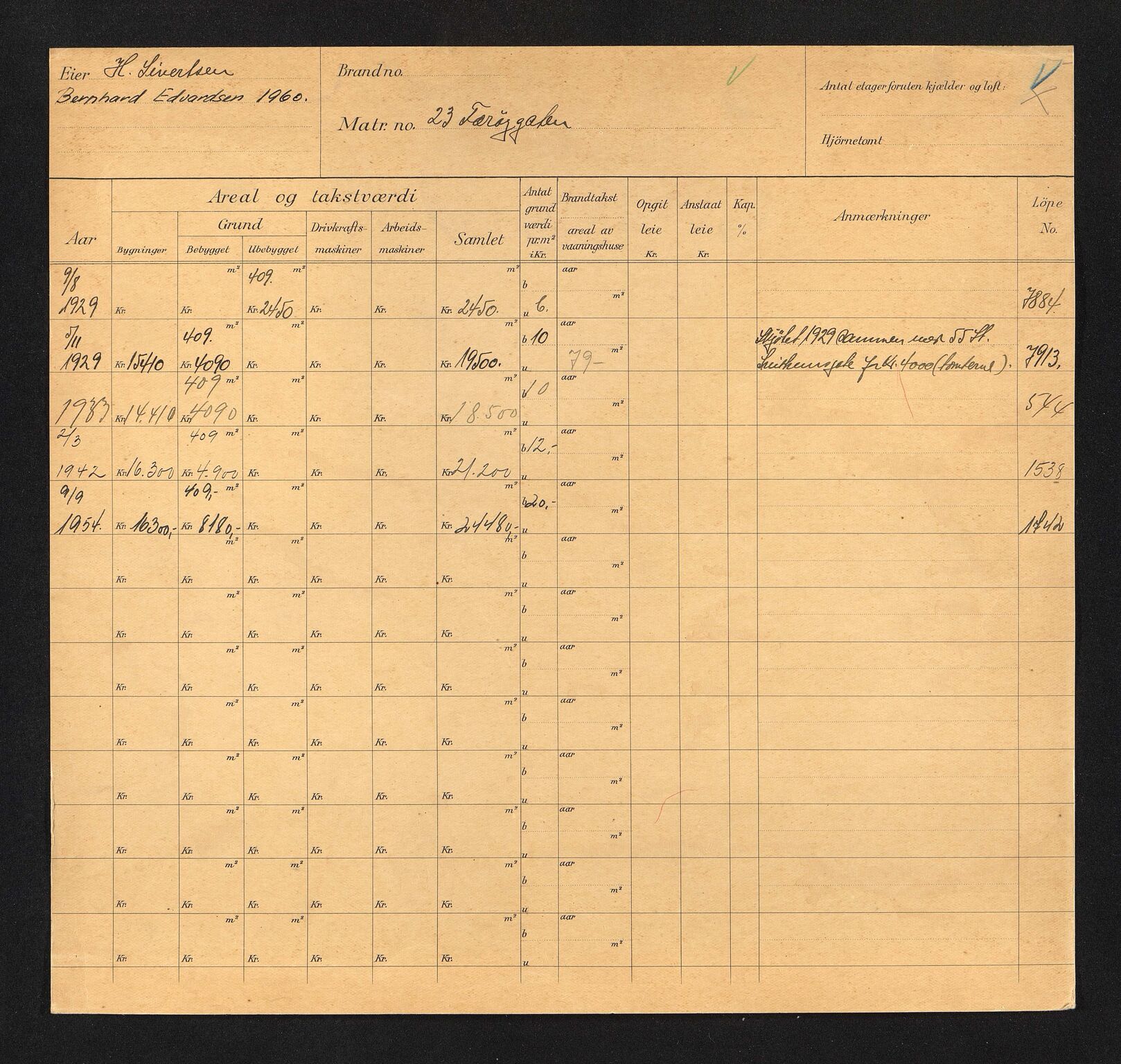 Stavanger kommune. Skattetakstvesenet, BYST/A-0440/F/Fa/Faa/L0015/0001: Skattetakstkort / Færøygata 23 - 55