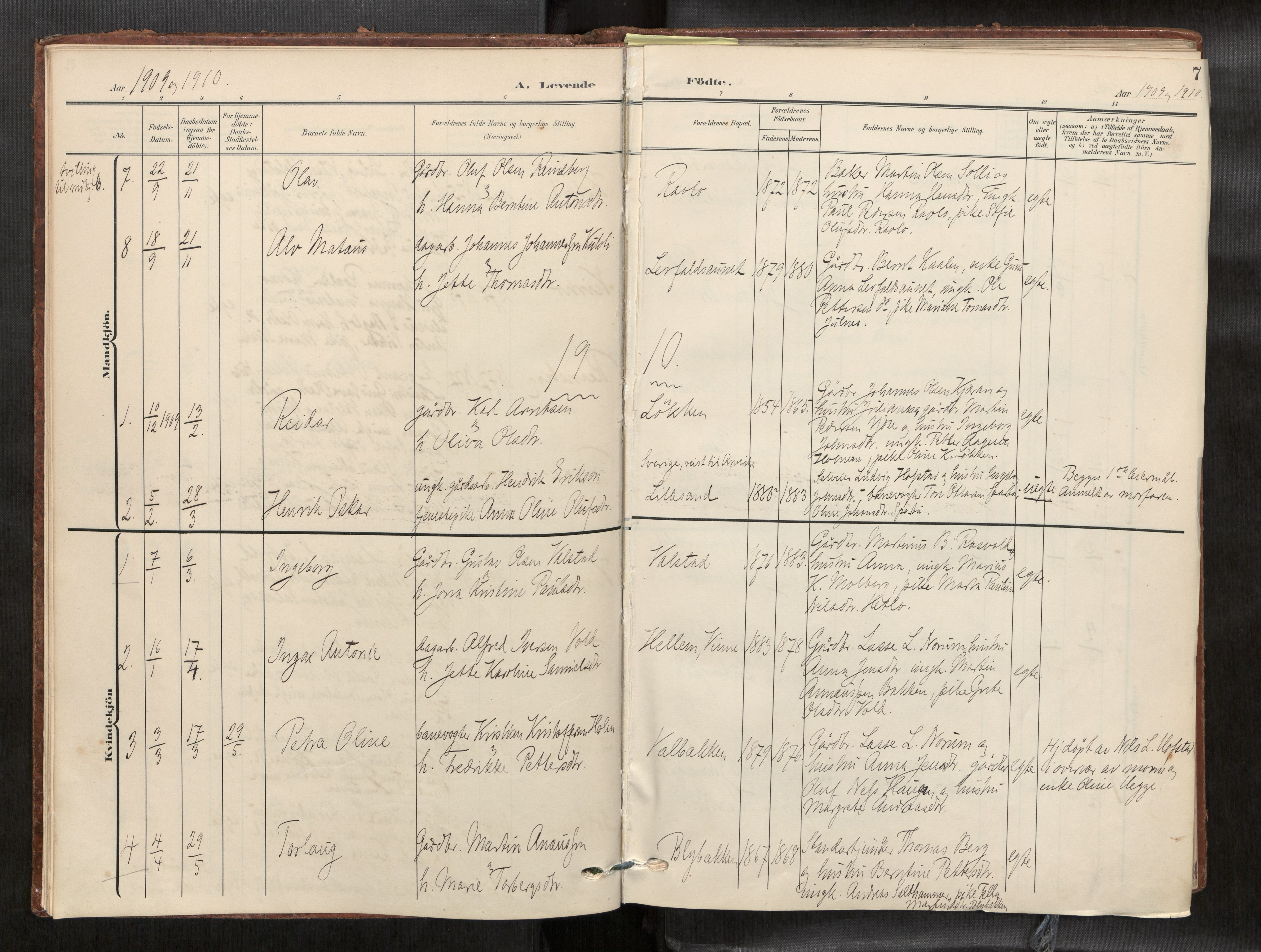 Verdal sokneprestkontor, AV/SAT-A-1156/2/H/Haa/L0003: Parish register (official) no. 3, 1907-1921, p. 7
