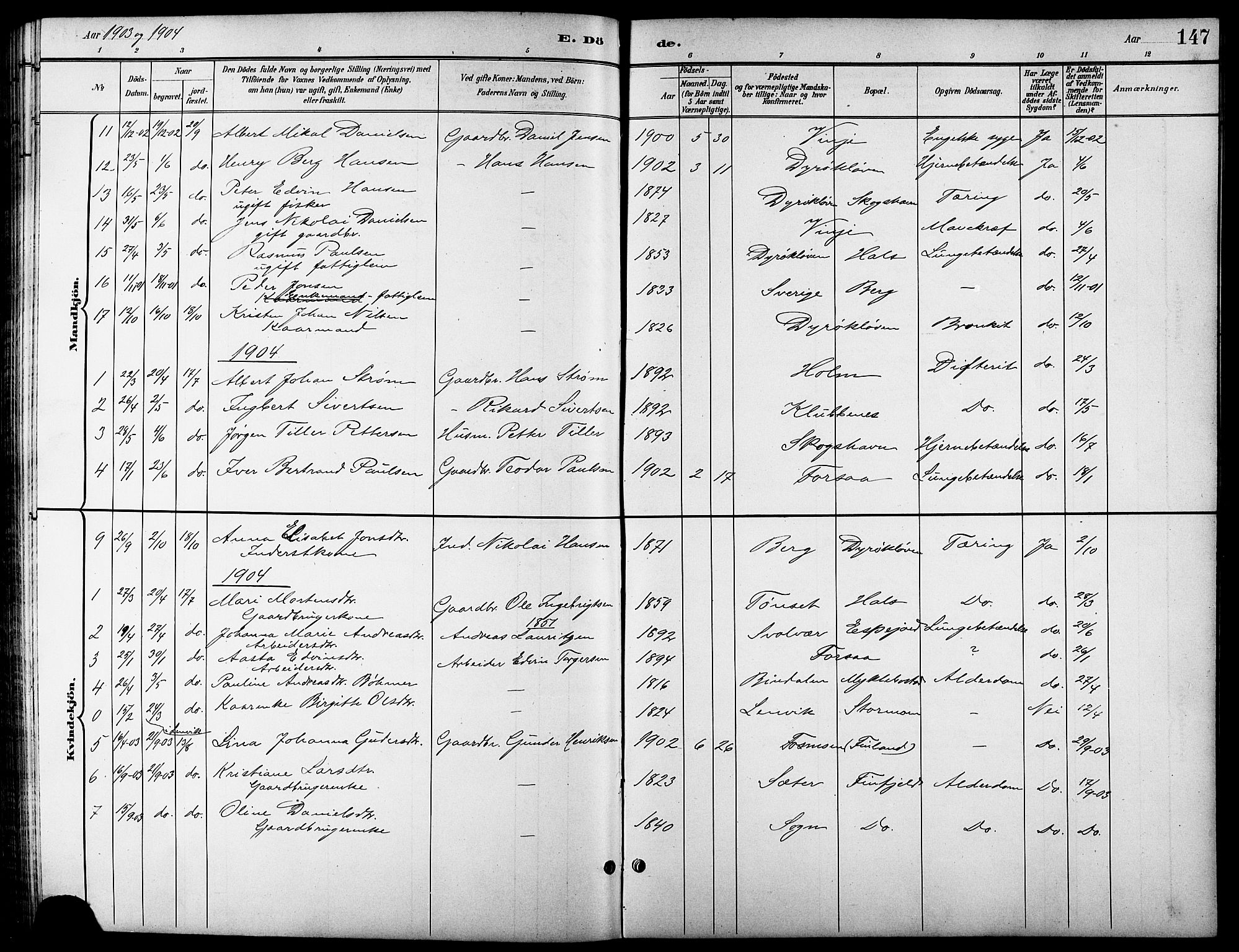Tranøy sokneprestkontor, SATØ/S-1313/I/Ia/Iab/L0014klokker: Parish register (copy) no. 14, 1896-1918, p. 147