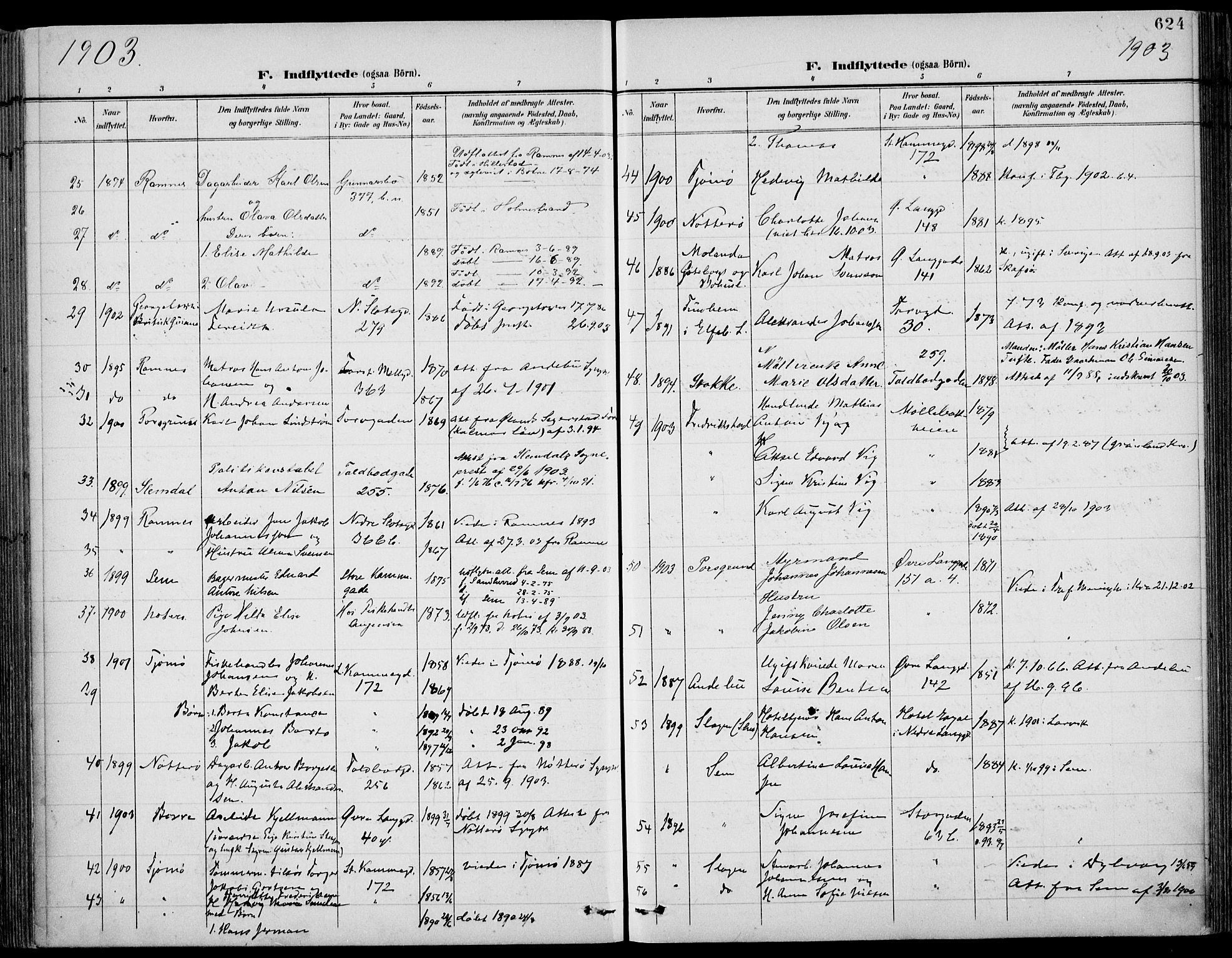 Tønsberg kirkebøker, AV/SAKO-A-330/F/Fa/L0013: Parish register (official) no. I 13, 1900-1913, p. 624