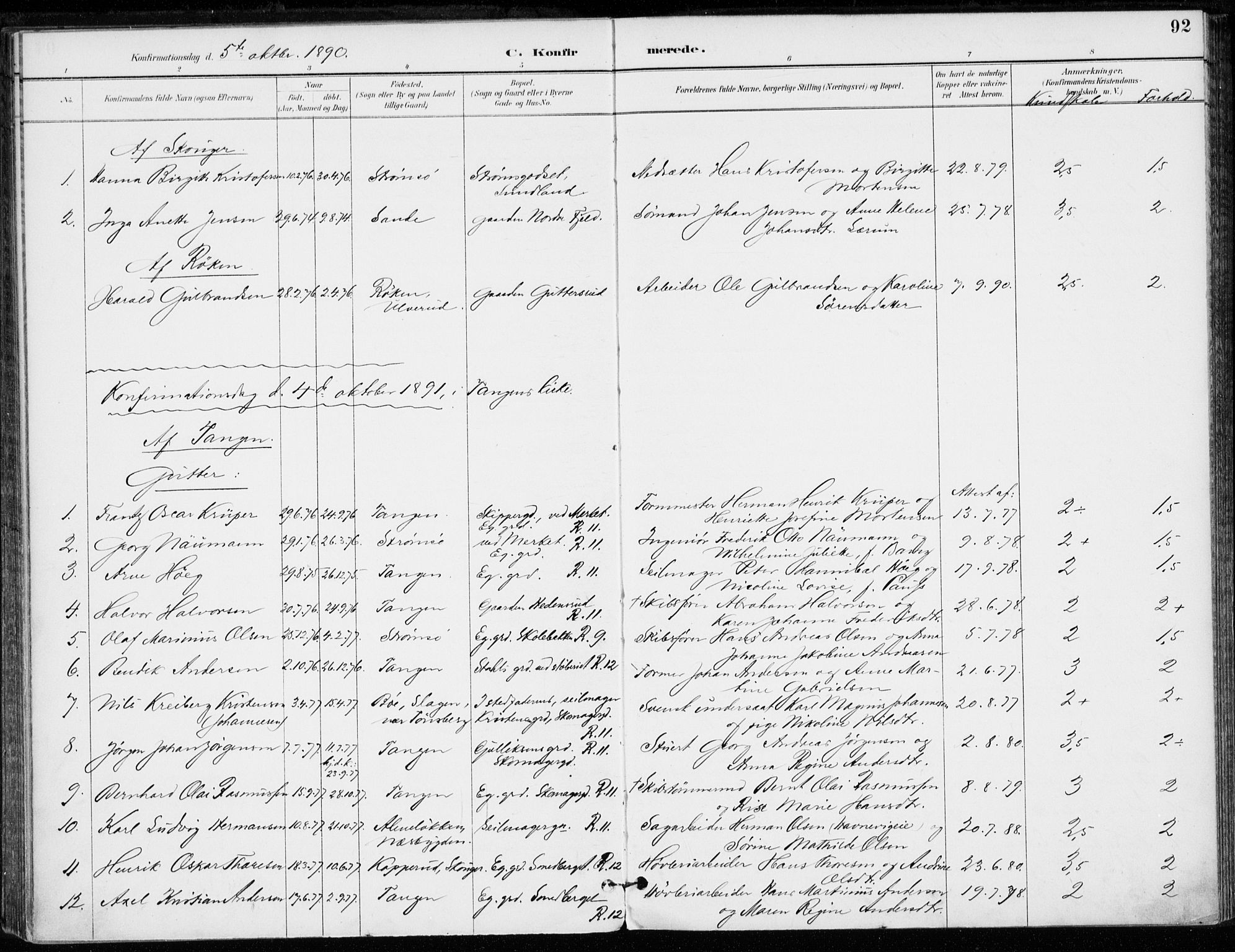 Strømsø kirkebøker, AV/SAKO-A-246/F/Fb/L0007: Parish register (official) no. II 7, 1887-1928, p. 92