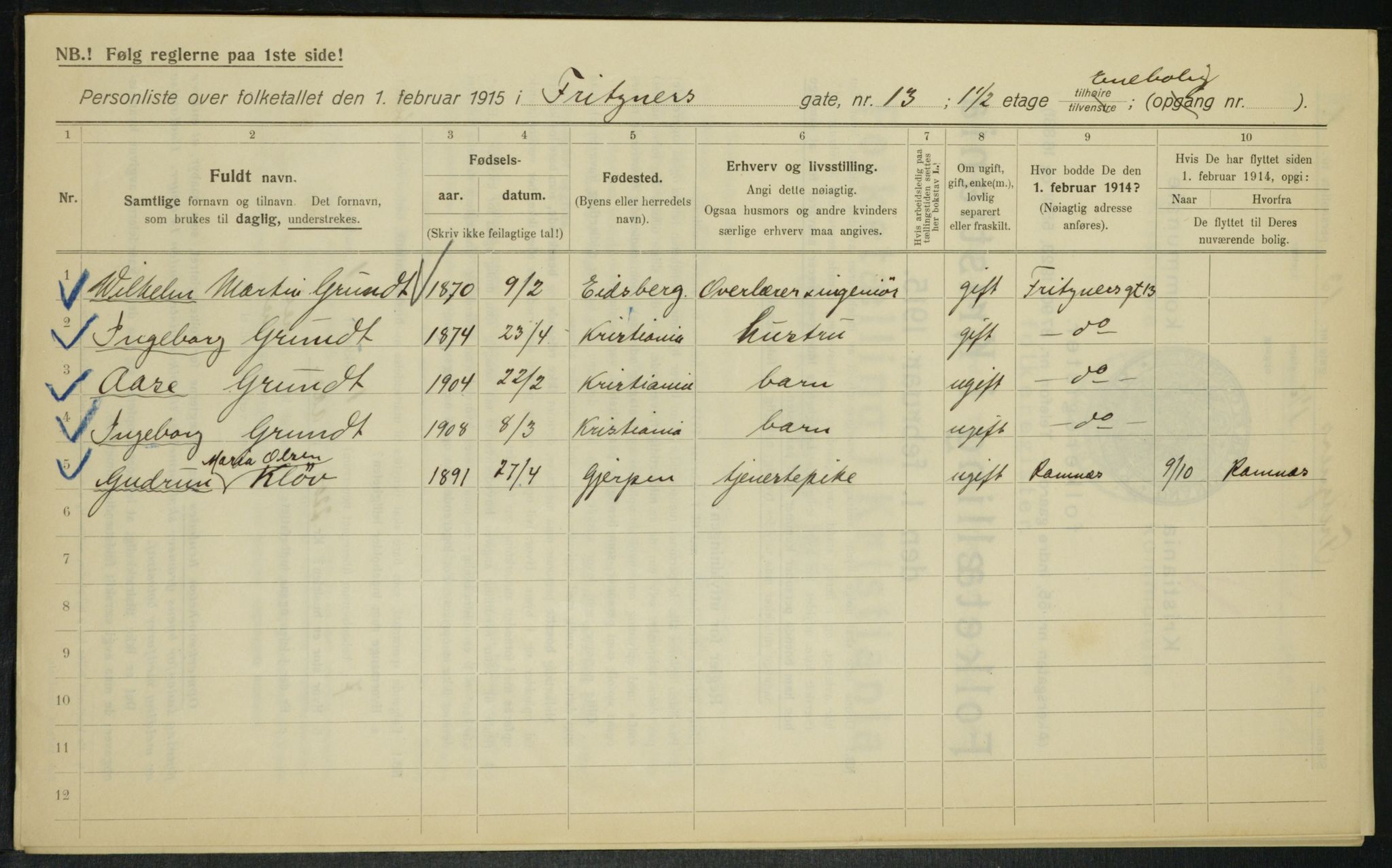 OBA, Municipal Census 1915 for Kristiania, 1915, p. 26762