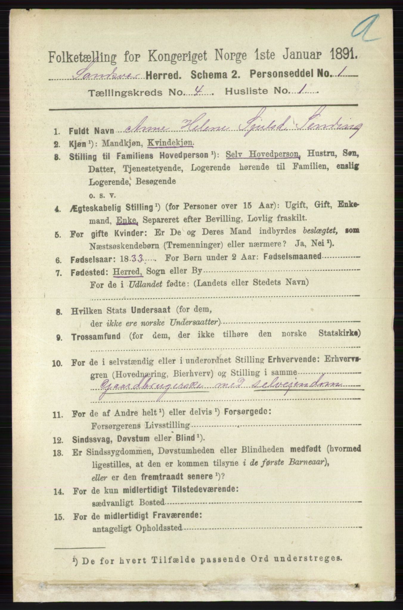 RA, 1891 census for 0629 Sandsvær, 1891, p. 1838