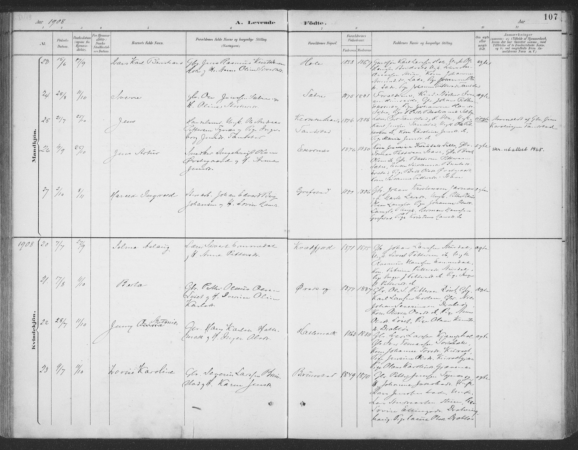 Ministerialprotokoller, klokkerbøker og fødselsregistre - Møre og Romsdal, AV/SAT-A-1454/523/L0335: Parish register (official) no. 523A02, 1891-1911, p. 107