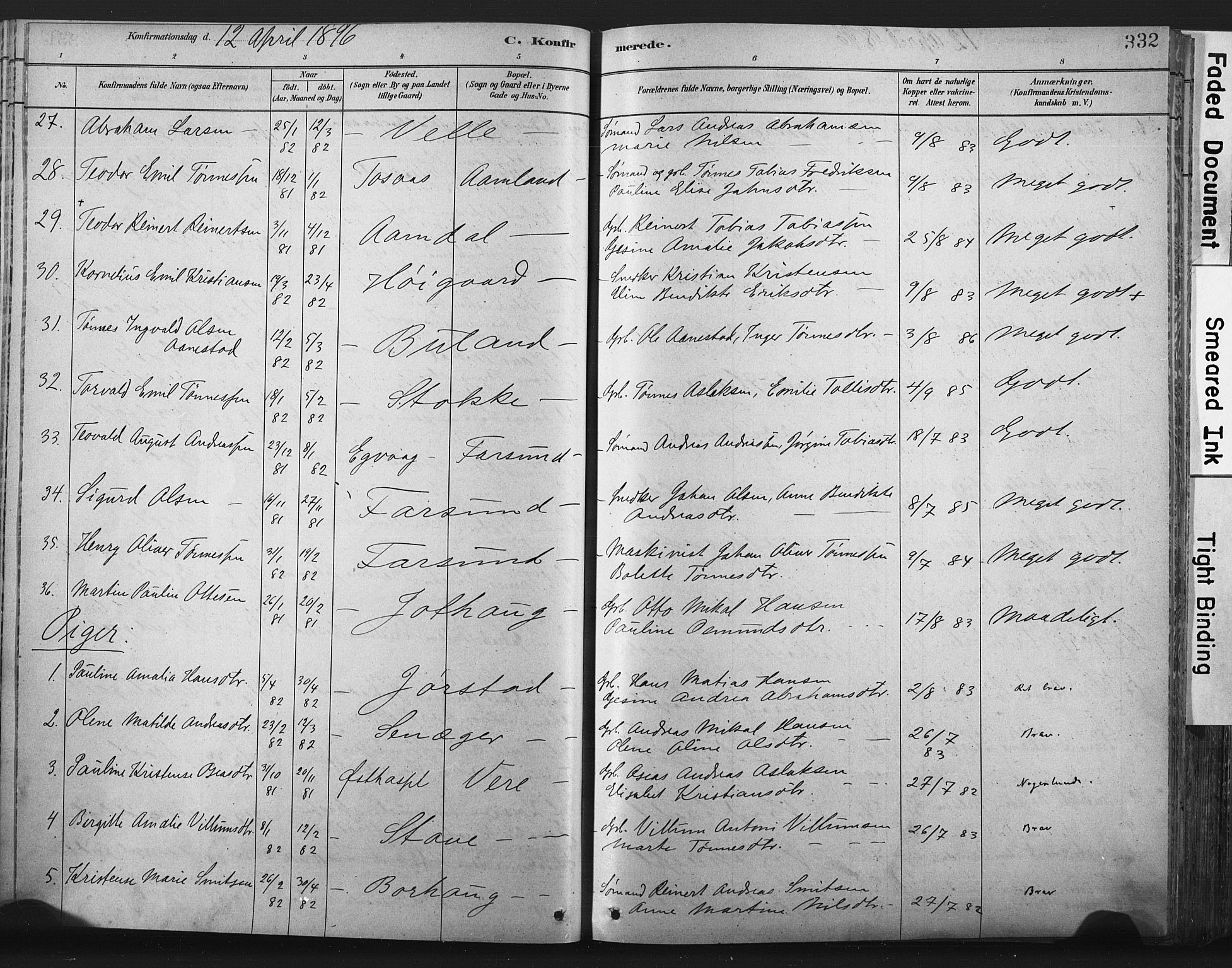 Lista sokneprestkontor, AV/SAK-1111-0027/F/Fa/L0012: Parish register (official) no. A 12, 1879-1903, p. 332