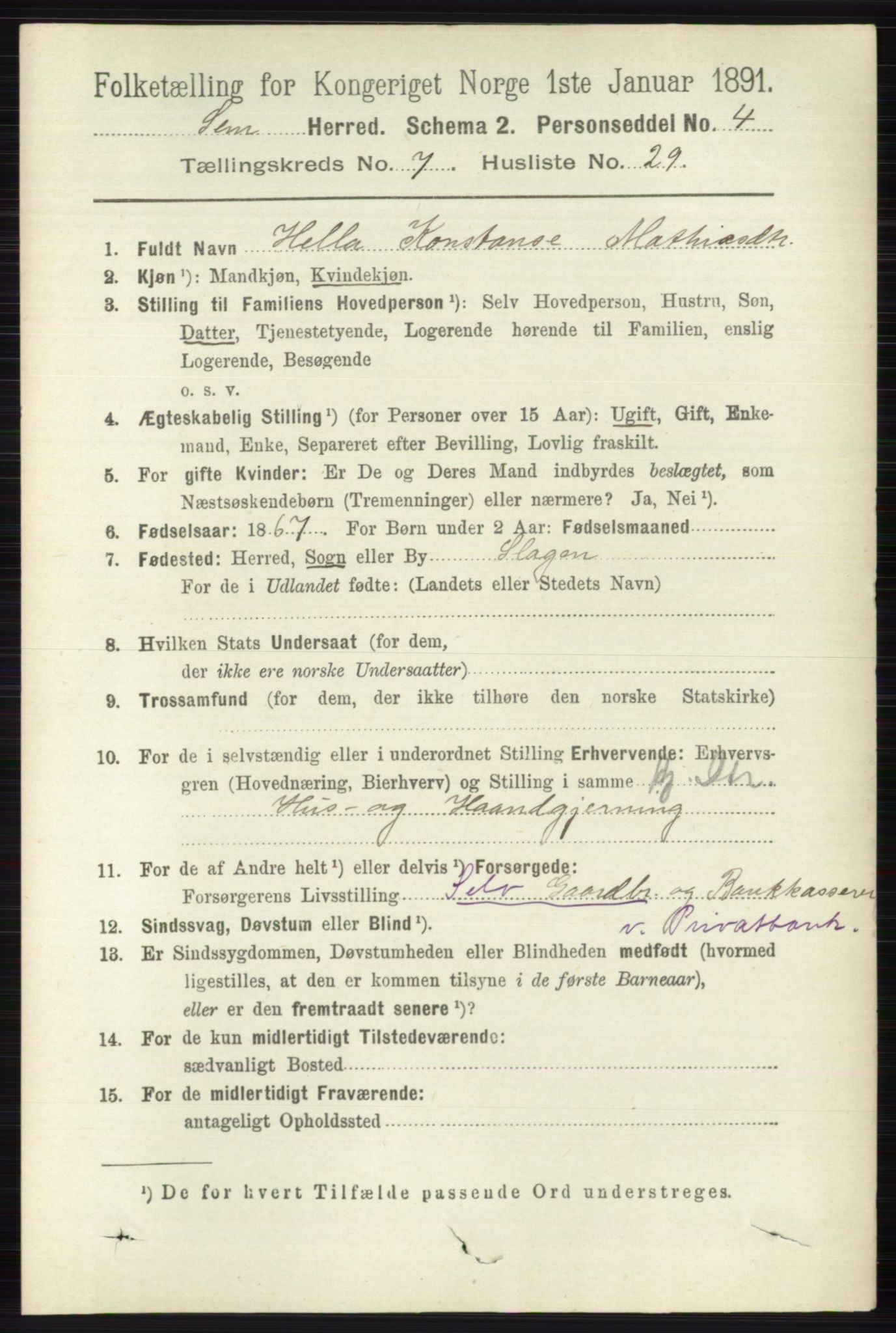 RA, 1891 census for 0721 Sem, 1891, p. 3409