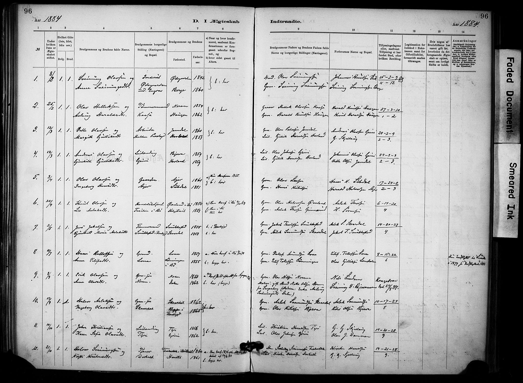 Lunde kirkebøker, SAKO/A-282/F/Fa/L0002: Parish register (official) no. I 2, 1884-1892, p. 96