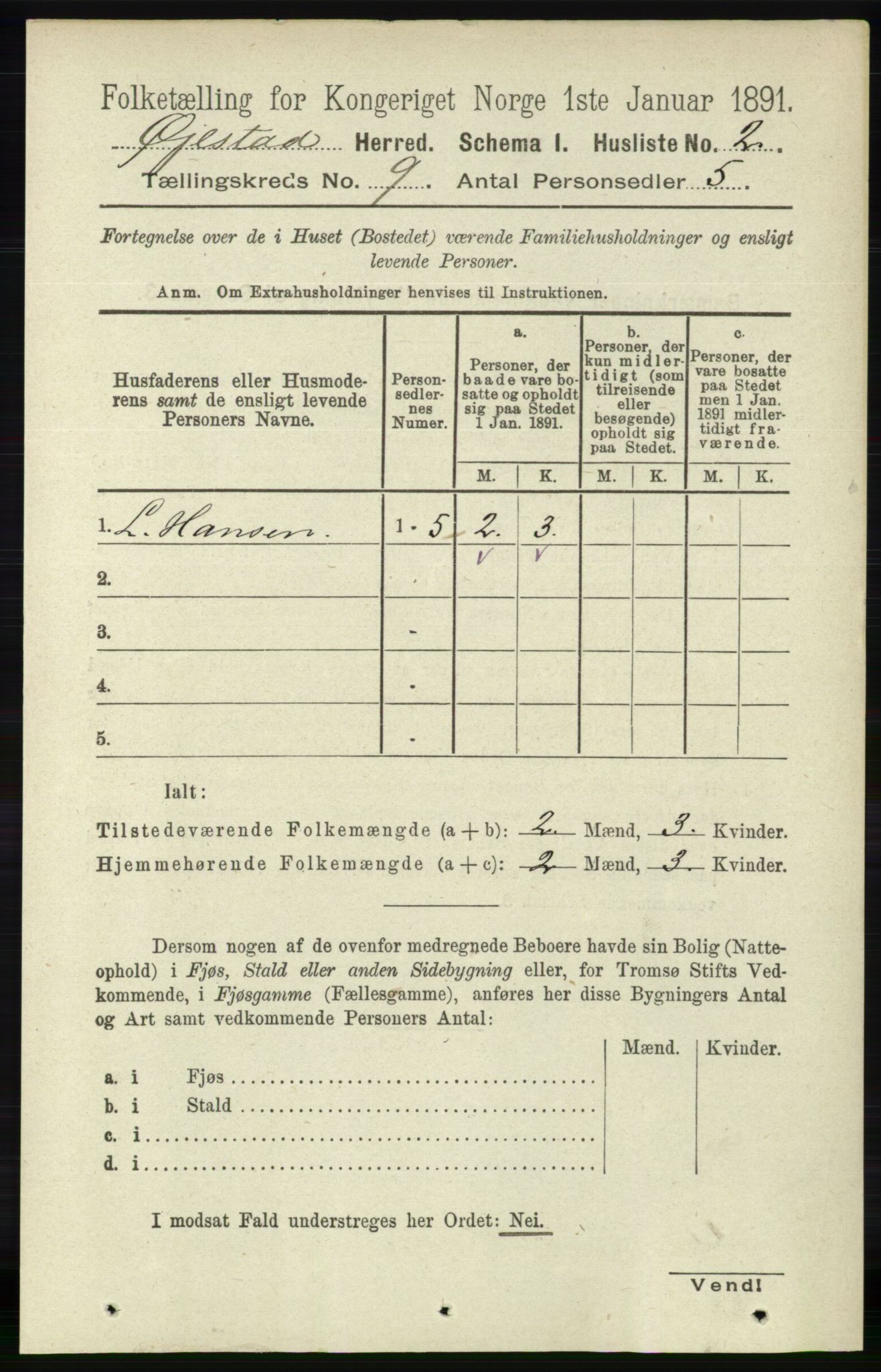 RA, 1891 census for 0920 Øyestad, 1891, p. 3472