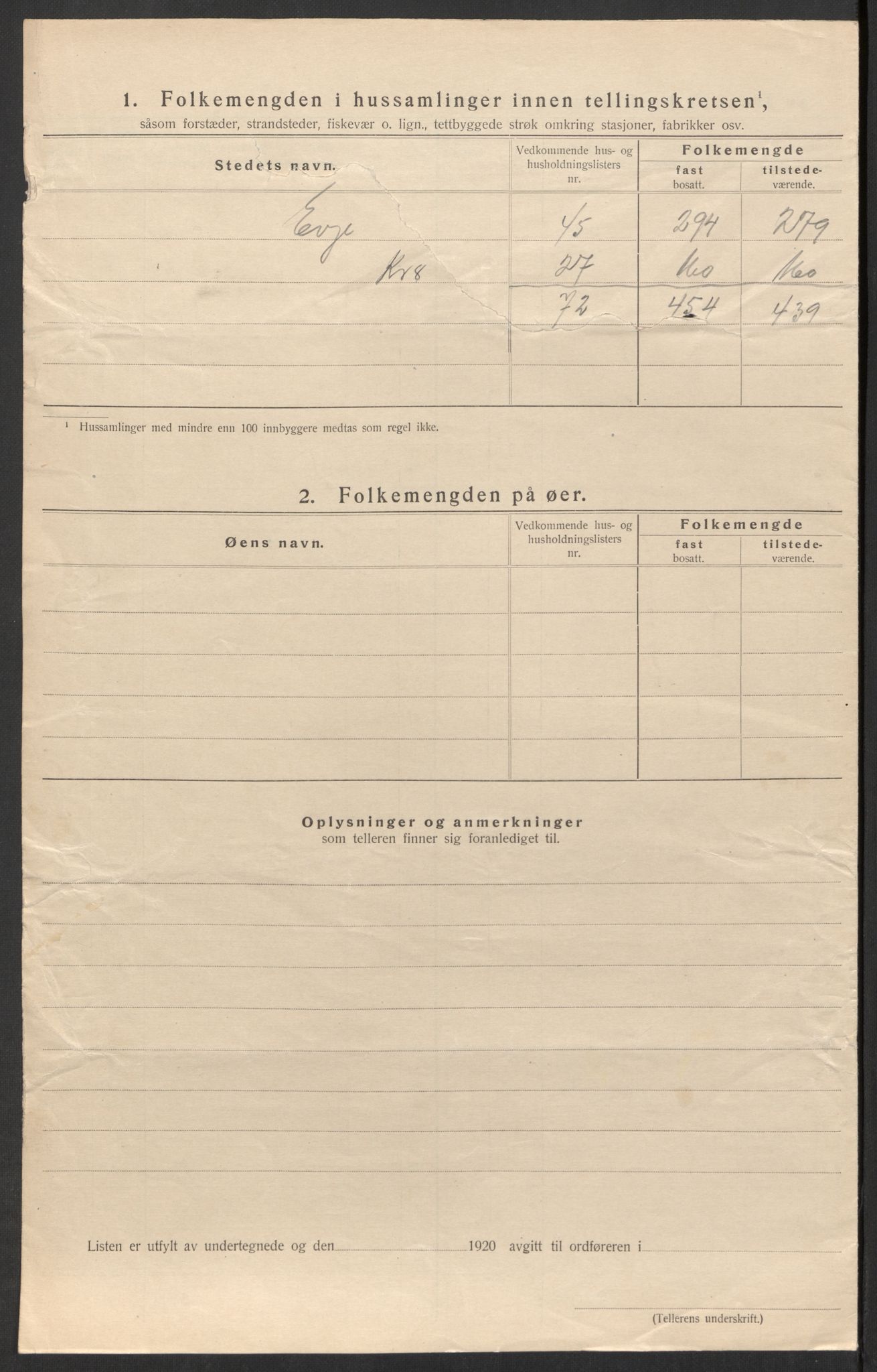 SAK, 1920 census for Evje, 1920, p. 34