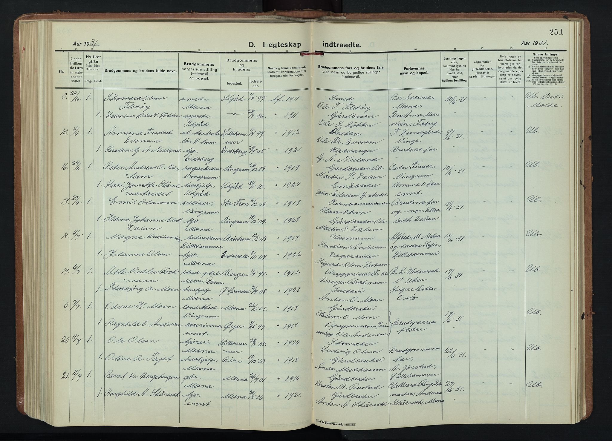 Fåberg prestekontor, AV/SAH-PREST-086/H/Ha/Hab/L0015: Parish register (copy) no. 15, 1924-1949, p. 251