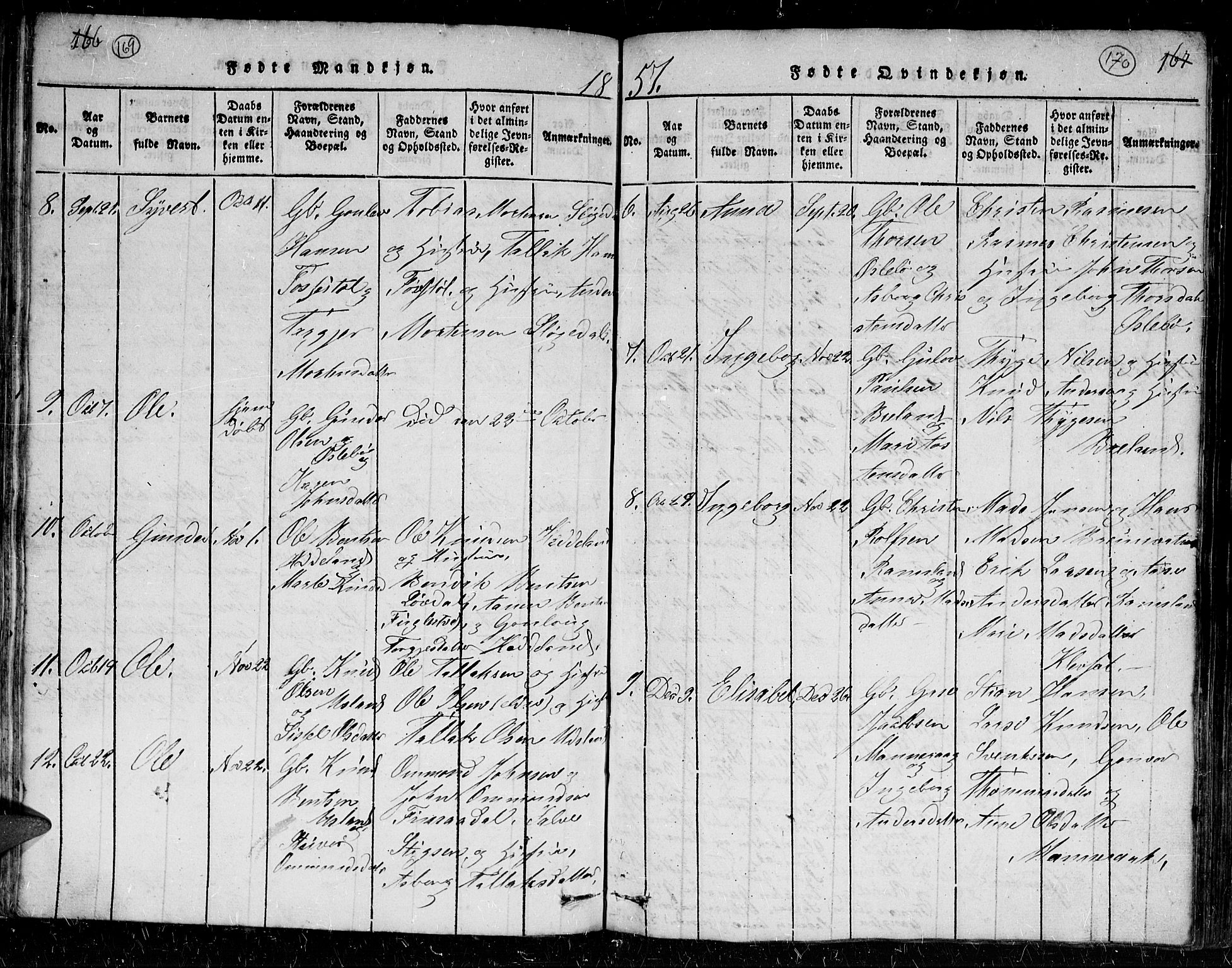 Holum sokneprestkontor, AV/SAK-1111-0022/F/Fb/Fbc/L0001: Parish register (copy) no. B 1, 1820-1859, p. 169-170