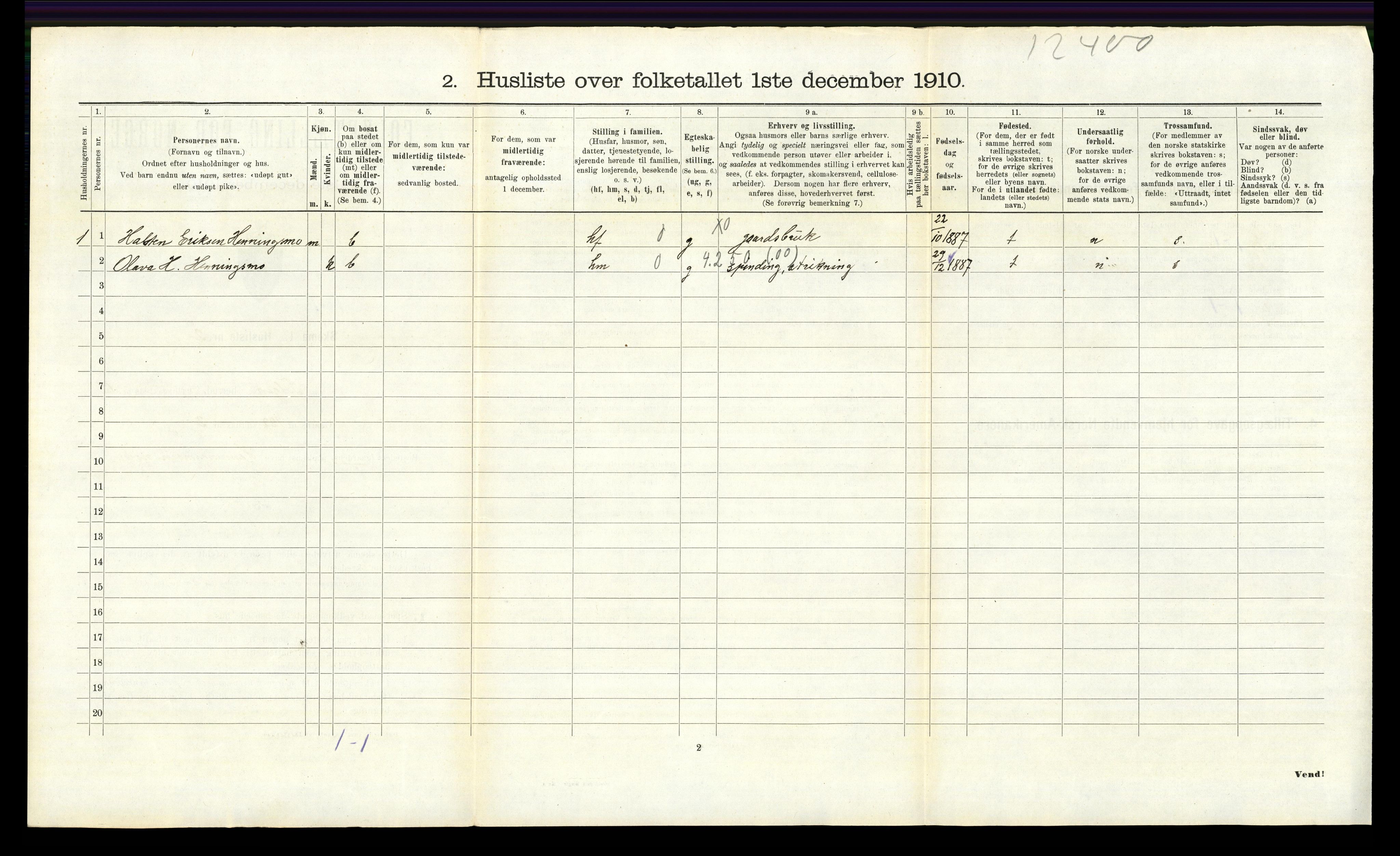 RA, 1910 census for Tolga, 1910, p. 1085