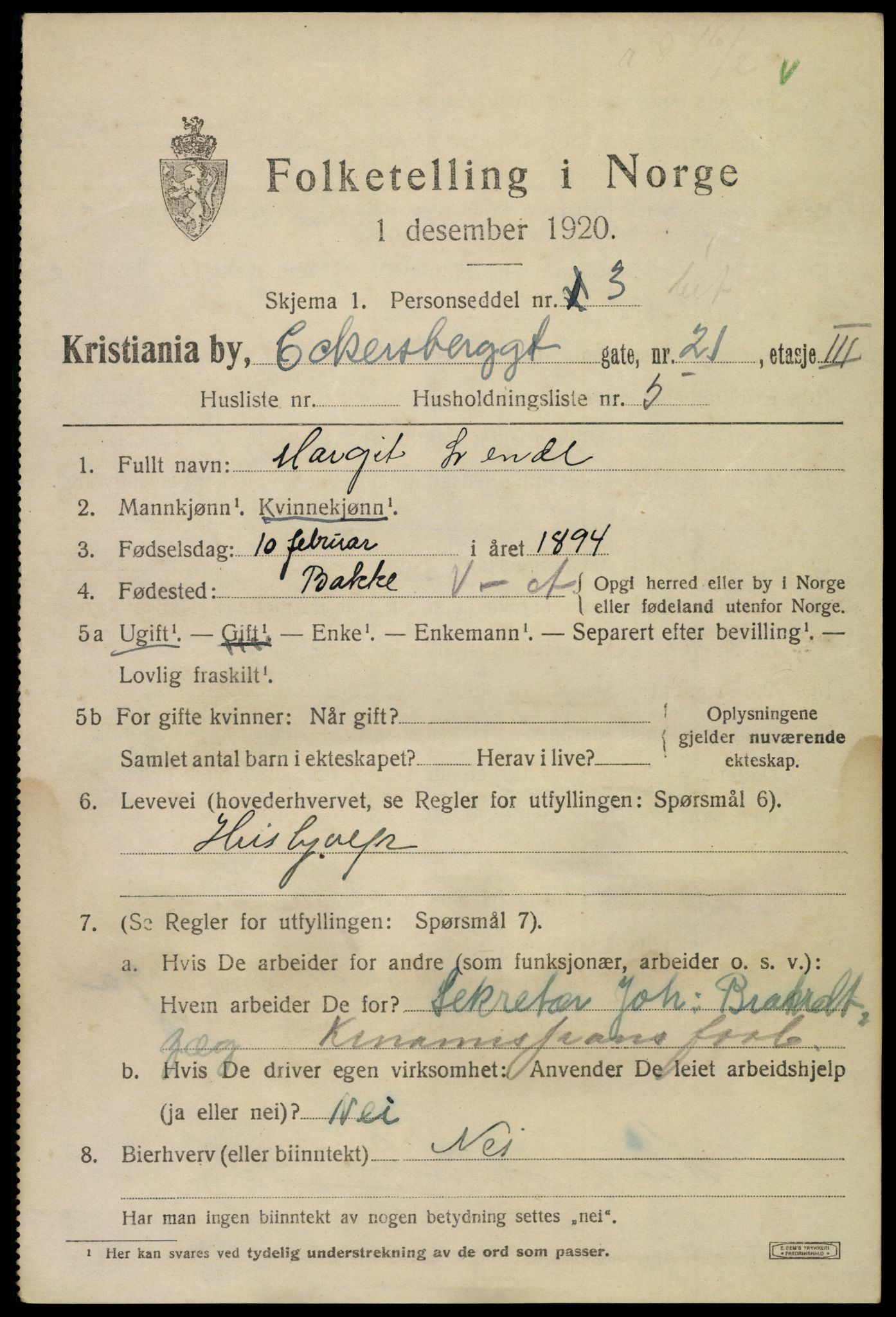 SAO, 1920 census for Kristiania, 1920, p. 208269