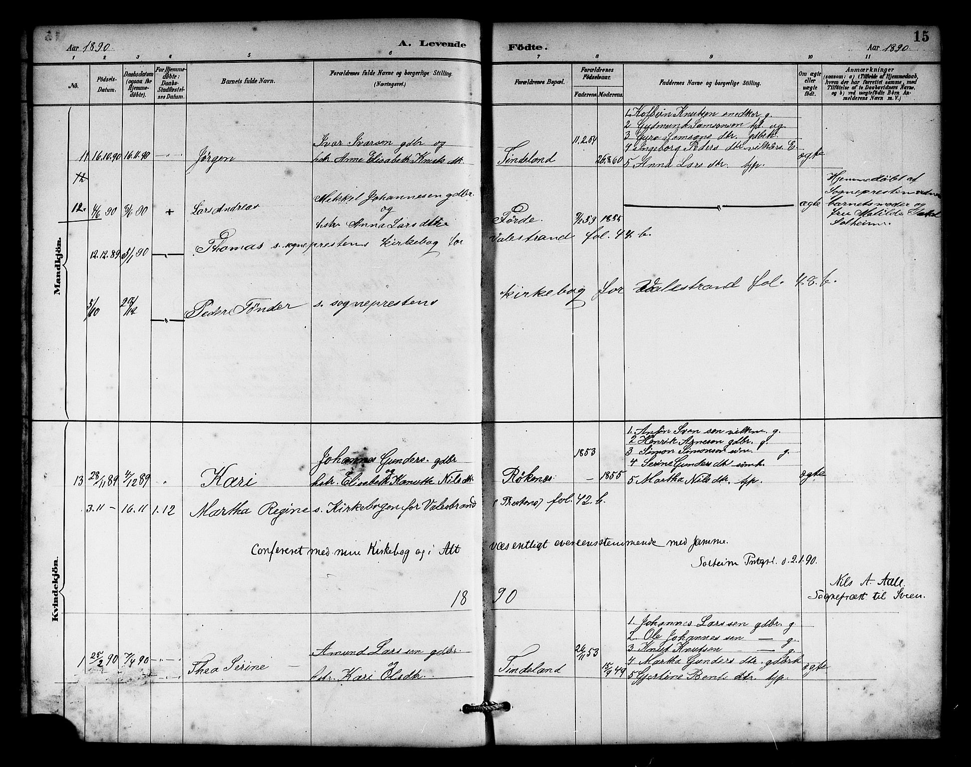 Sveio Sokneprestembete, AV/SAB-A-78501/H/Hab: Parish register (copy) no. C 3, 1887-1902, p. 15