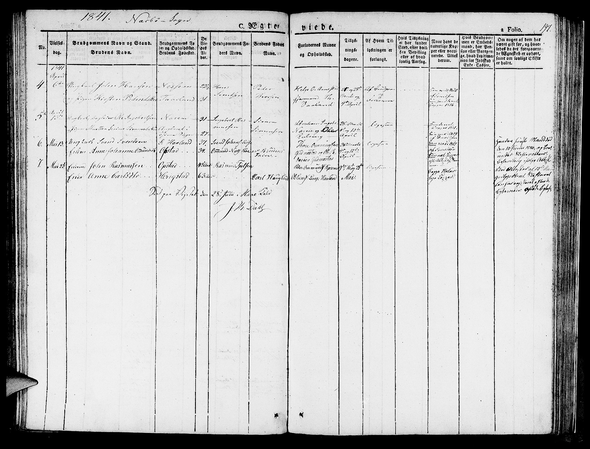 Hå sokneprestkontor, SAST/A-101801/001/30BA/L0004: Parish register (official) no. A 4.1 /1, 1826-1841, p. 197