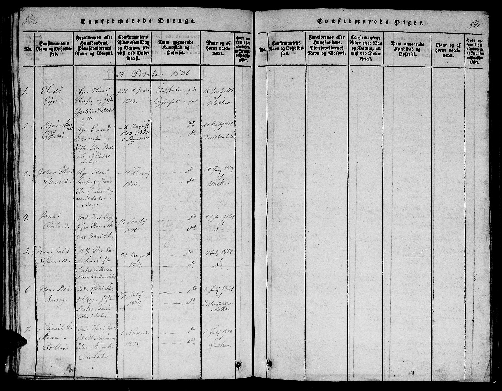 Flekkefjord sokneprestkontor, AV/SAK-1111-0012/F/Fb/Fbb/L0001: Parish register (copy) no. B 1, 1815-1830, p. 520-521