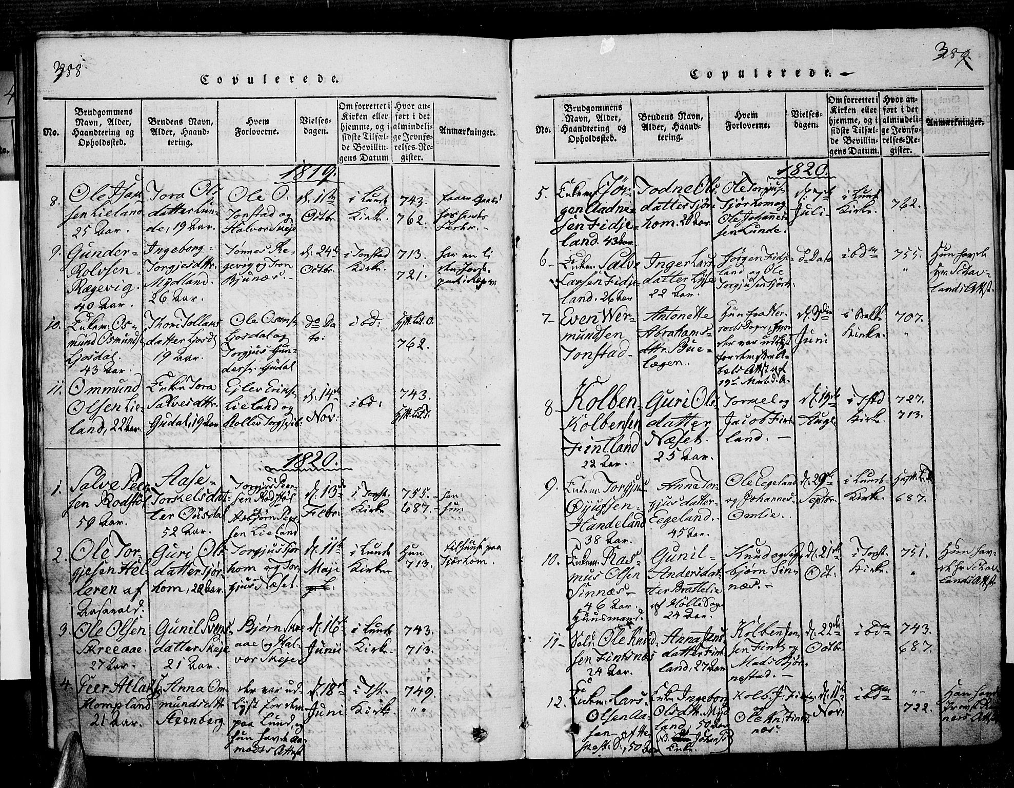 Sirdal sokneprestkontor, AV/SAK-1111-0036/F/Fa/Fab/L0001: Parish register (official) no. A 1, 1815-1834, p. 388-389