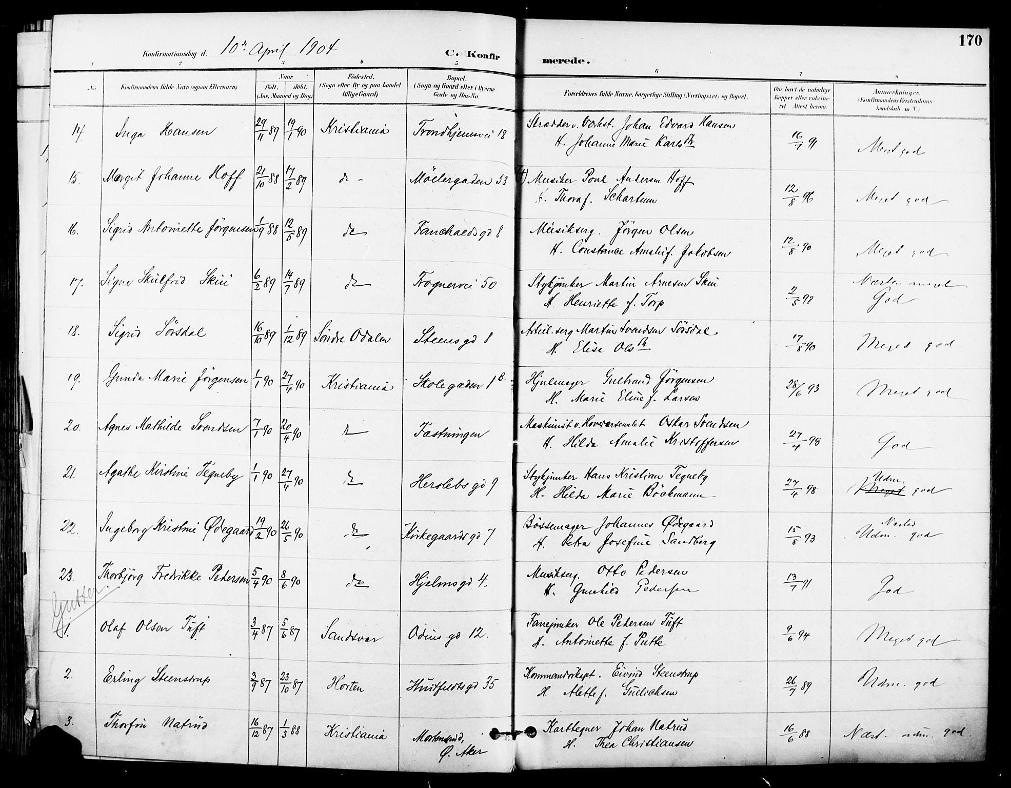 Garnisonsmenigheten Kirkebøker, AV/SAO-A-10846/F/Fa/L0013: Parish register (official) no. 13, 1894-1904, p. 170