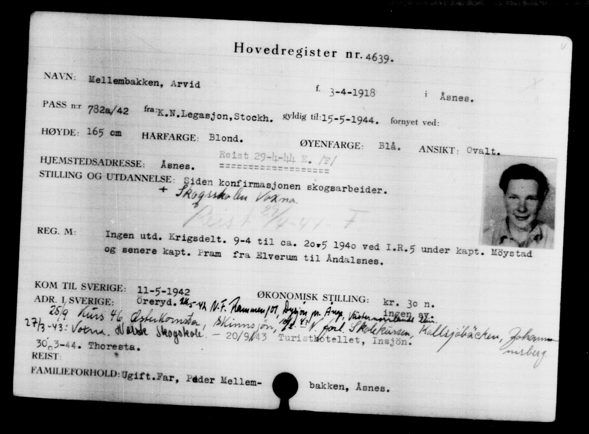 Den Kgl. Norske Legasjons Flyktningskontor, AV/RA-S-6753/V/Va/L0004: Kjesäterkartoteket.  Flyktningenr. 3496-6610, 1940-1945, p. 1354