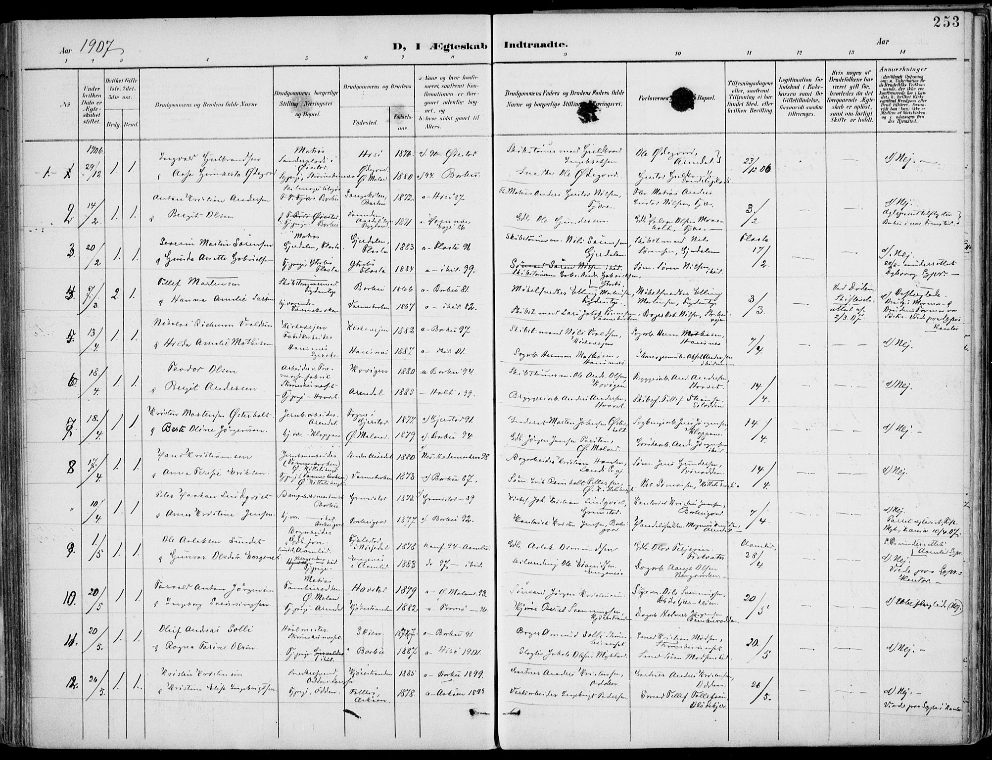 Barbu sokneprestkontor, SAK/1111-0003/F/Fa/L0005: Parish register (official) no. A 5, 1899-1909, p. 253