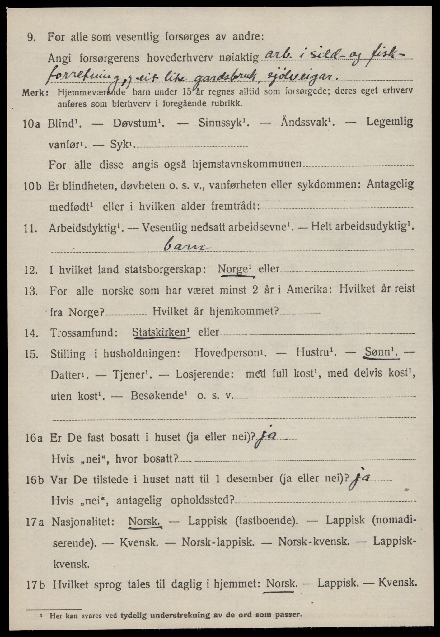 SAT, 1920 census for Agdenes, 1920, p. 2668