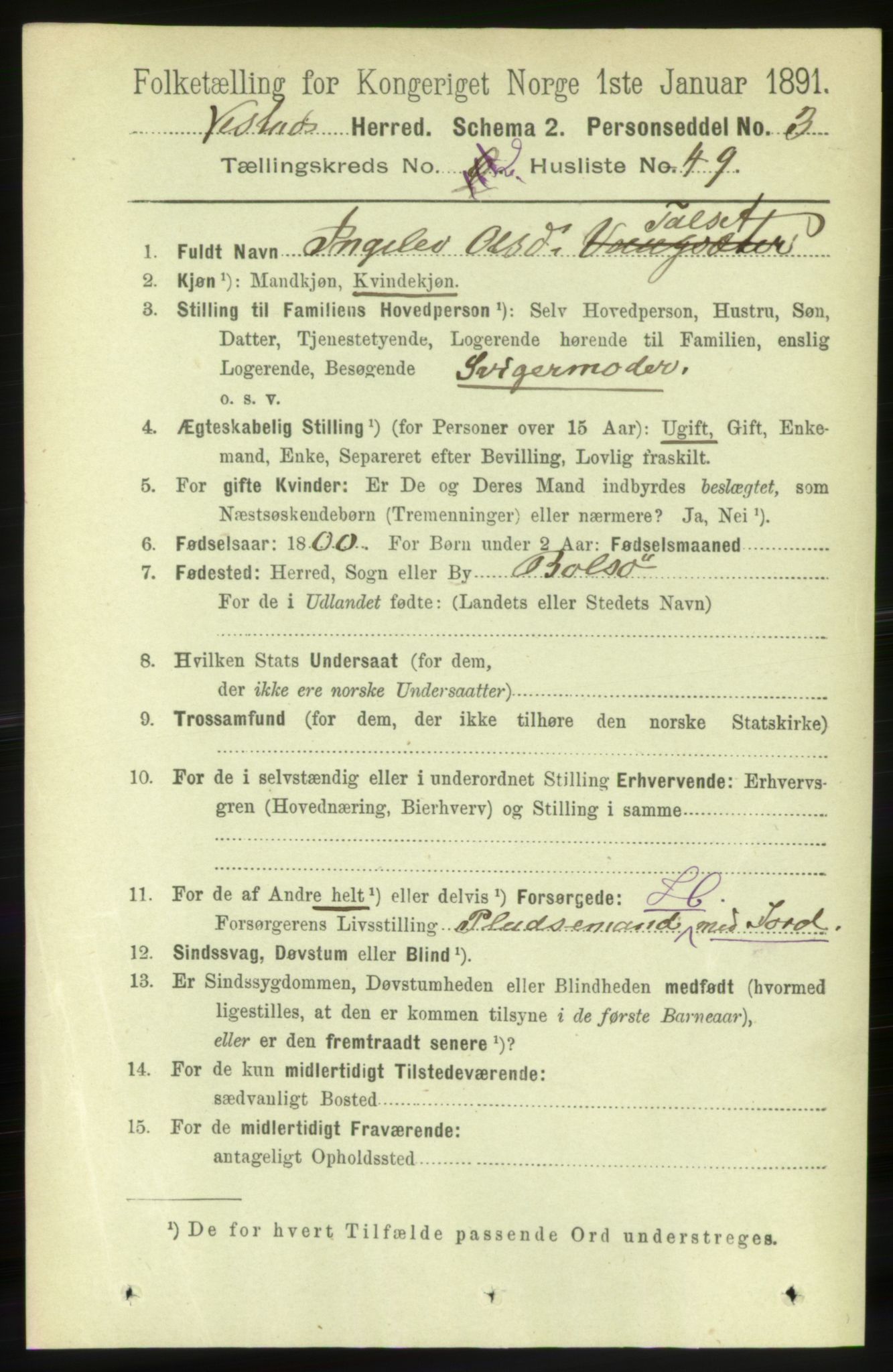 RA, 1891 census for 1535 Vestnes, 1891, p. 438