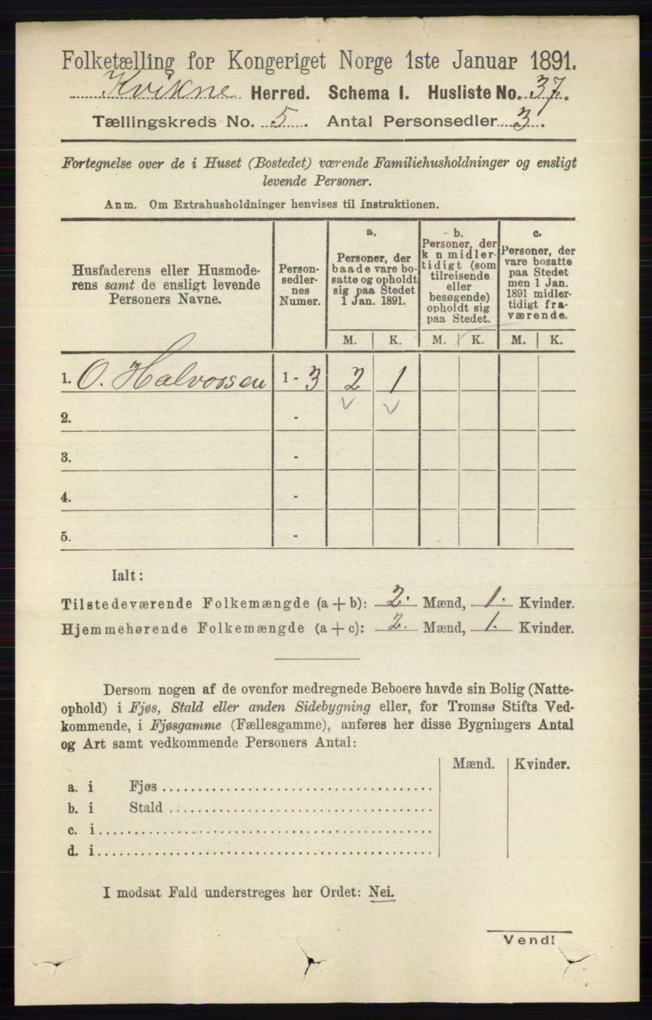 RA, 1891 census for 0440 Kvikne, 1891, p. 1330