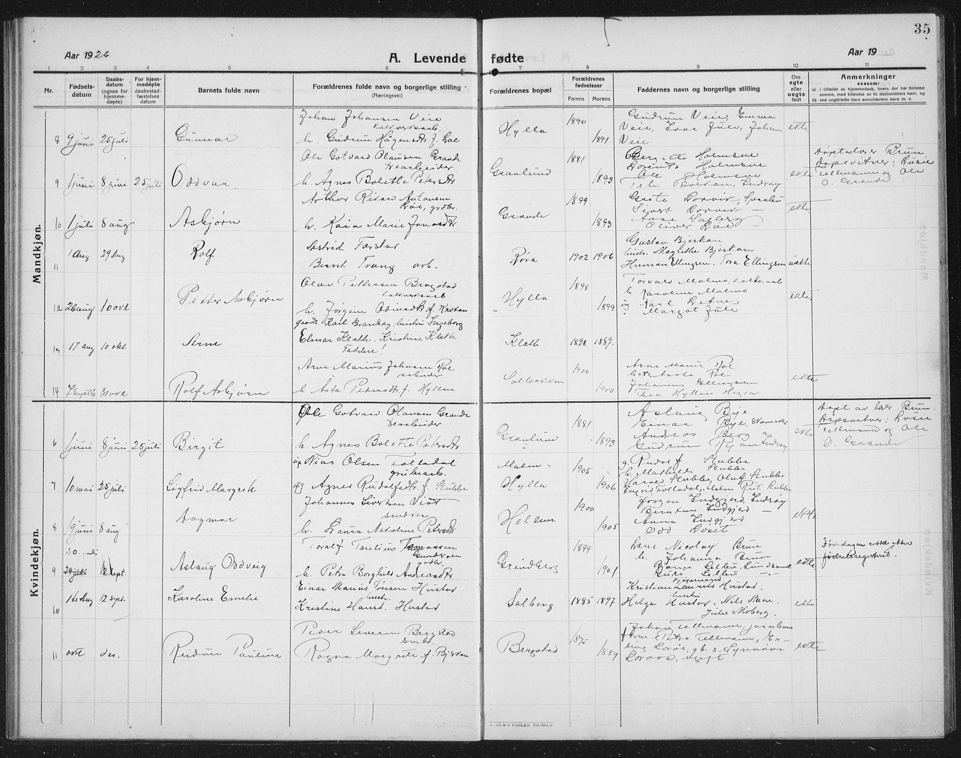 Ministerialprotokoller, klokkerbøker og fødselsregistre - Nord-Trøndelag, SAT/A-1458/731/L0312: Parish register (copy) no. 731C03, 1911-1935, p. 35